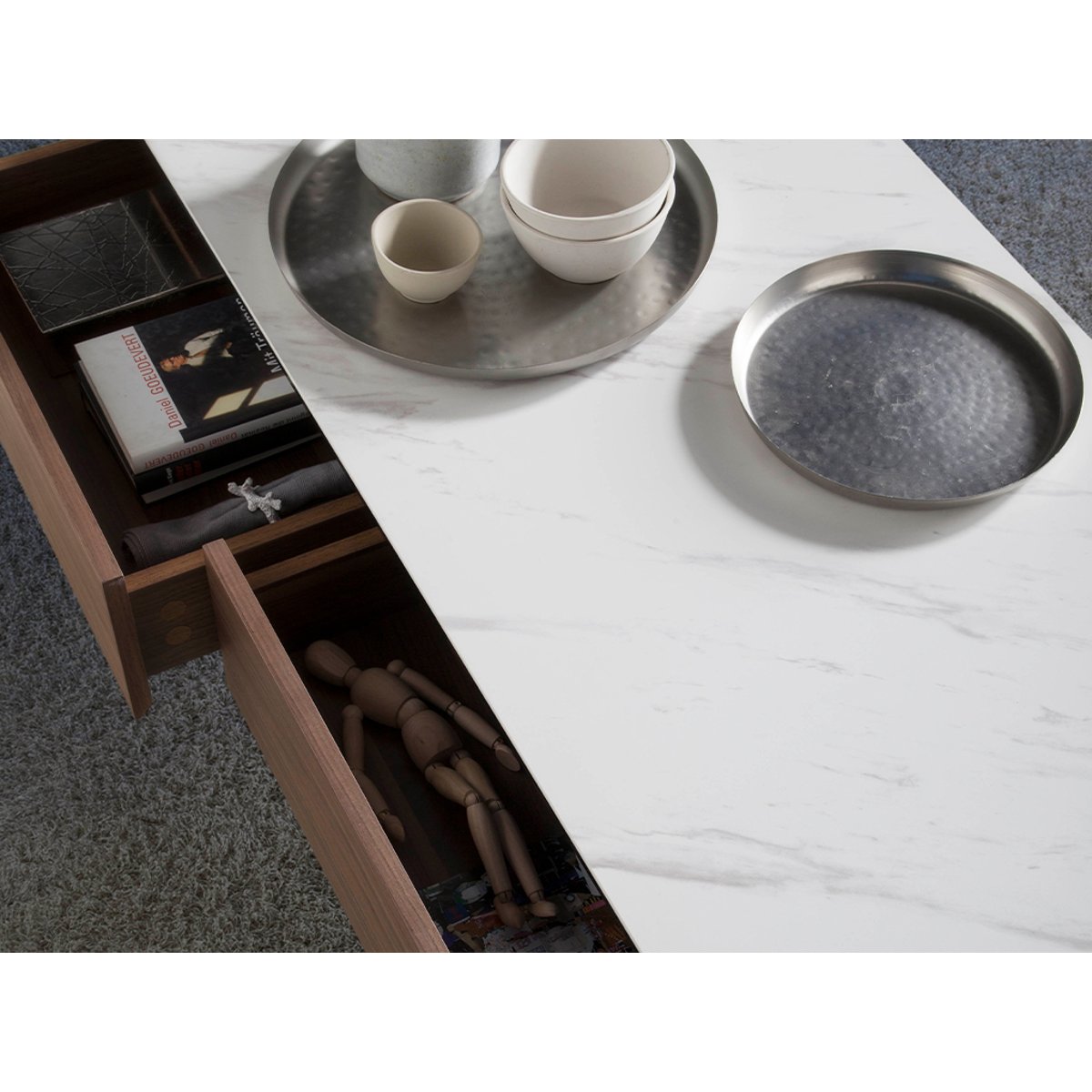 Table basse rectangulaire en porcelaine, marbre et noyer blanc | noyer, ANGEL CERDA