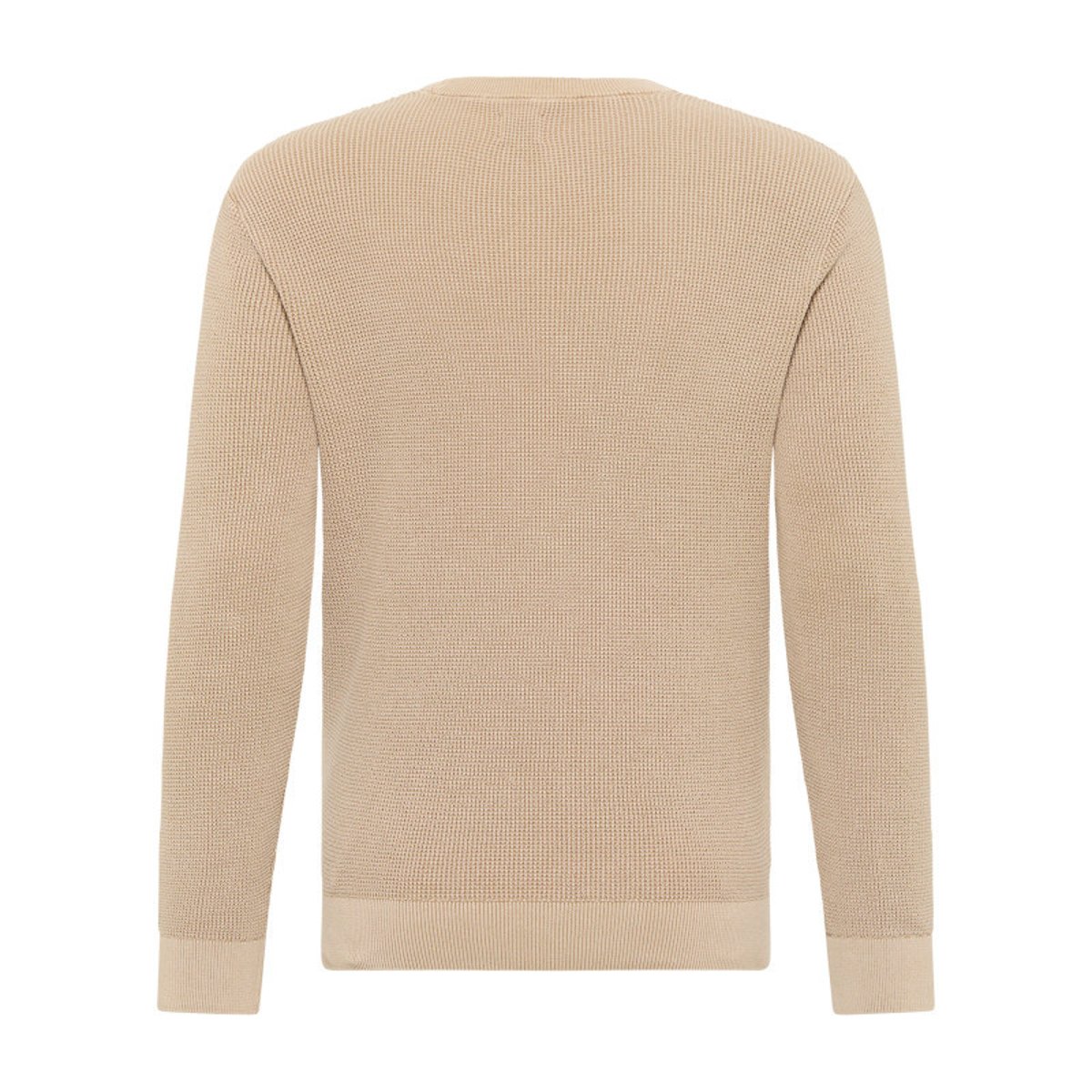Pull en coton beige uni avec un col rond et des manches longues beige, MUSTANG
