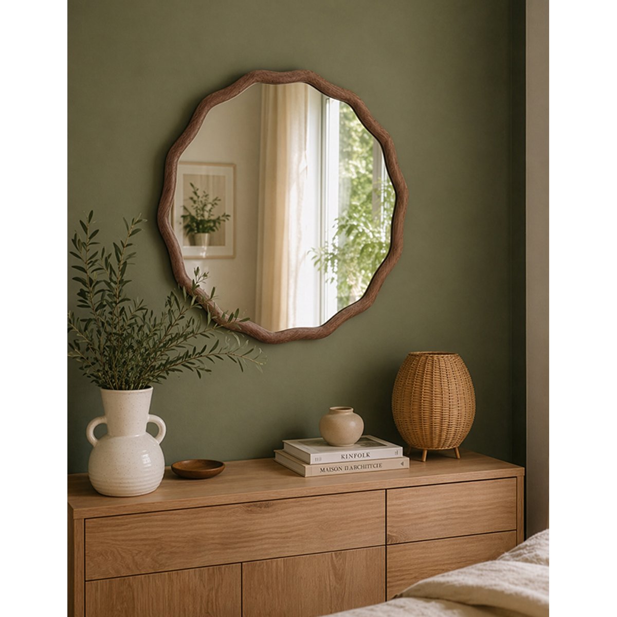 Miroir bois ondulé 60cm marron, EMDE