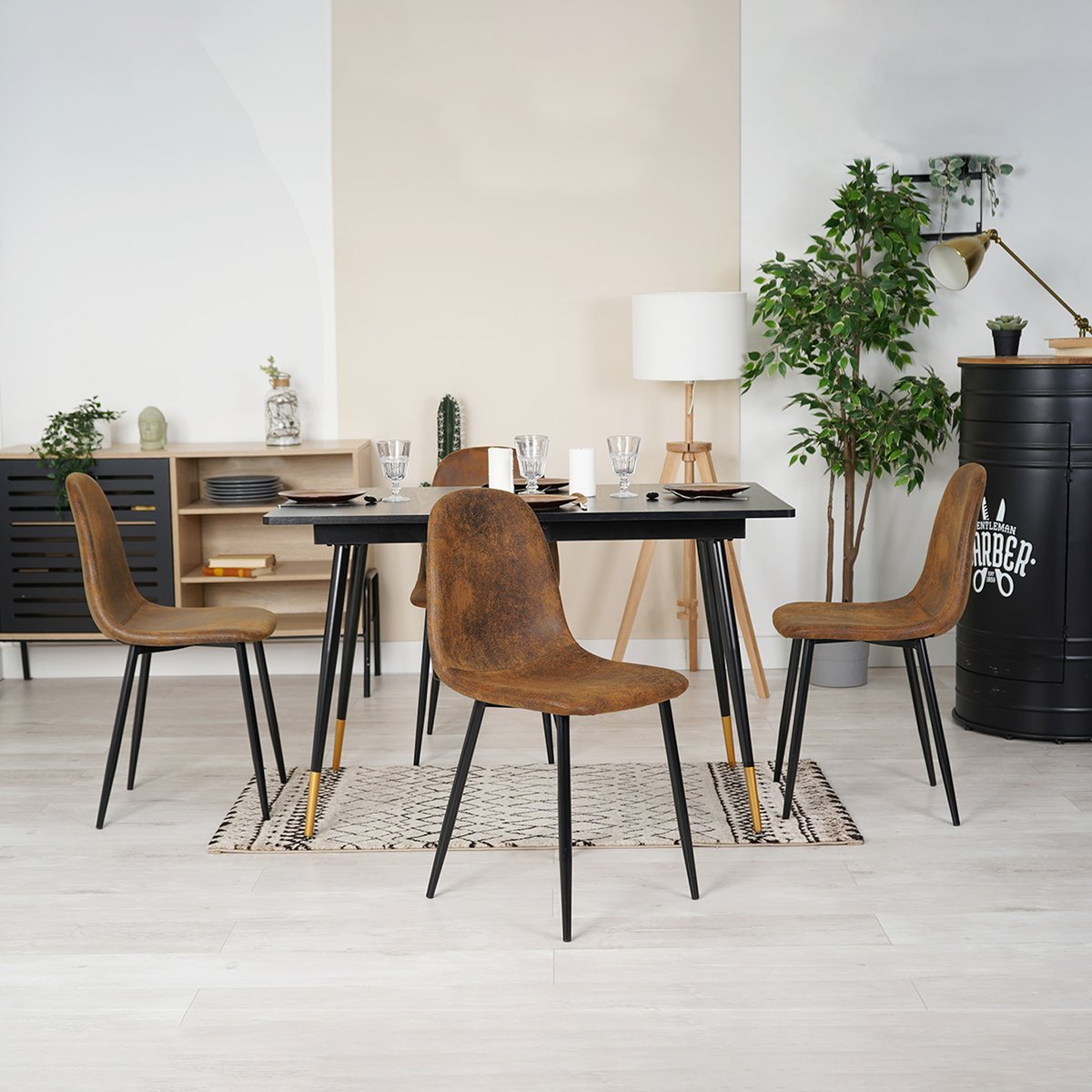 Table à manger extensible à allonge papillon intégrée, WHALEN noir, MEUBLES COSY