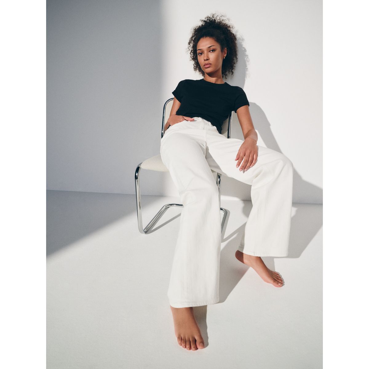 Jean large stretch à taille haute blanc, NEXT
