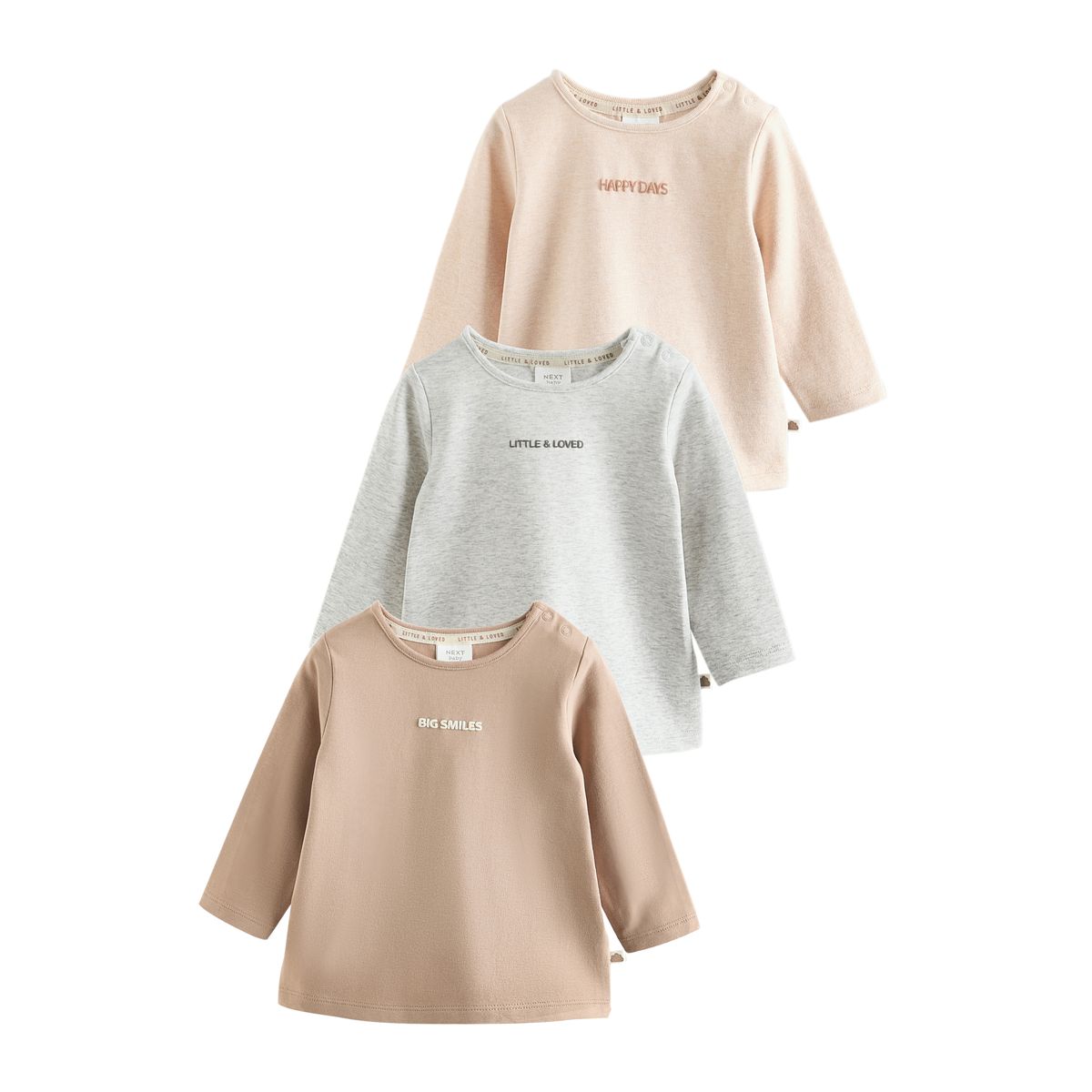 T-shirt bébé à manches longues, lot de 3 neutre/gris, NEXT