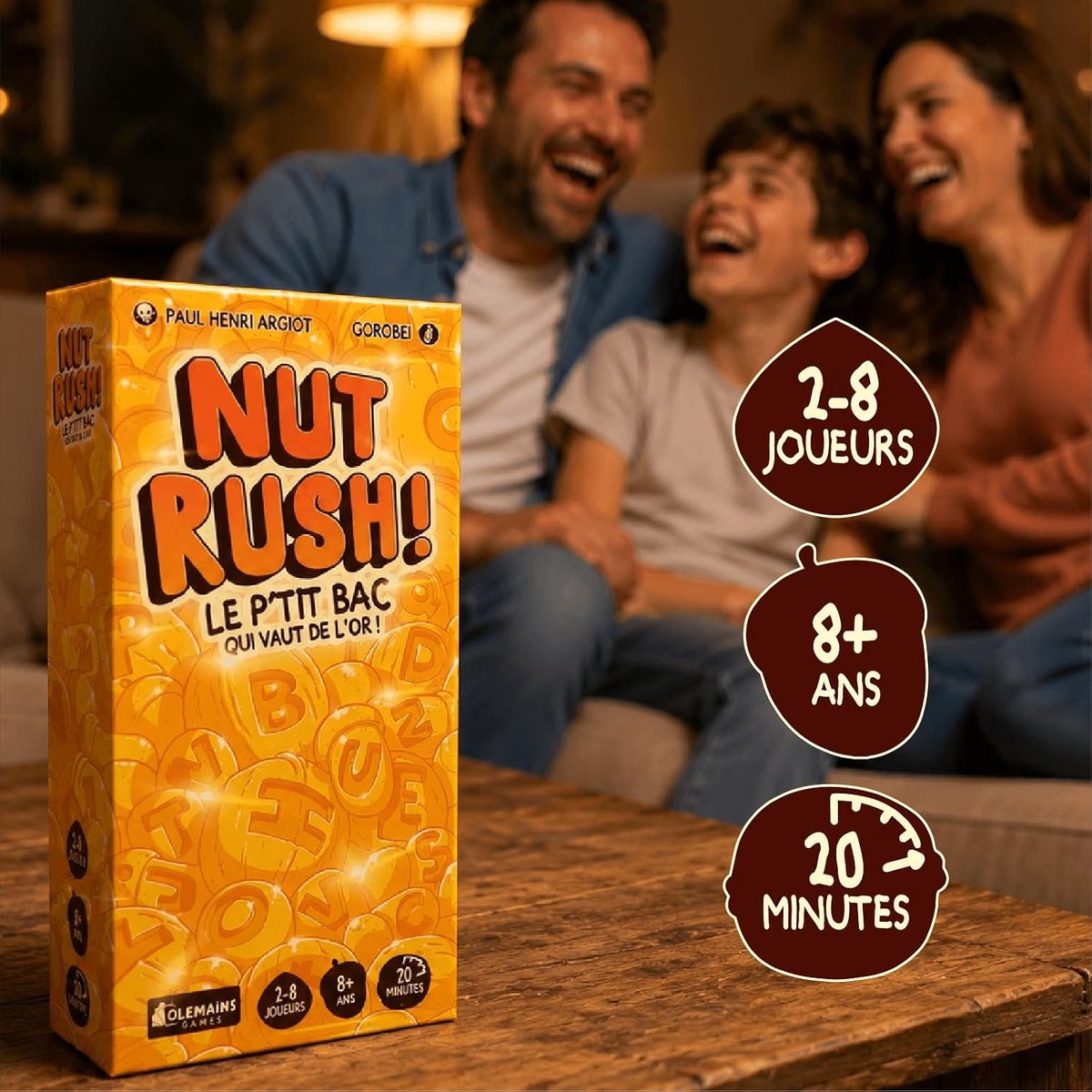 NUT RUSH ! jeu d'ambiance jaune doré, GIGAMIC
