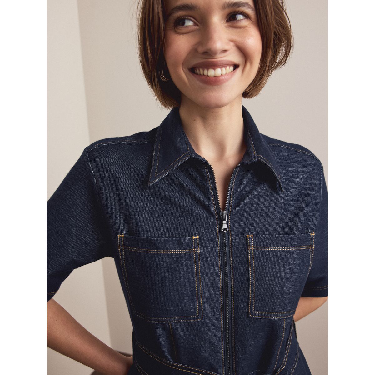 Combinaison en denim de jersey bleu indigo, NEXT