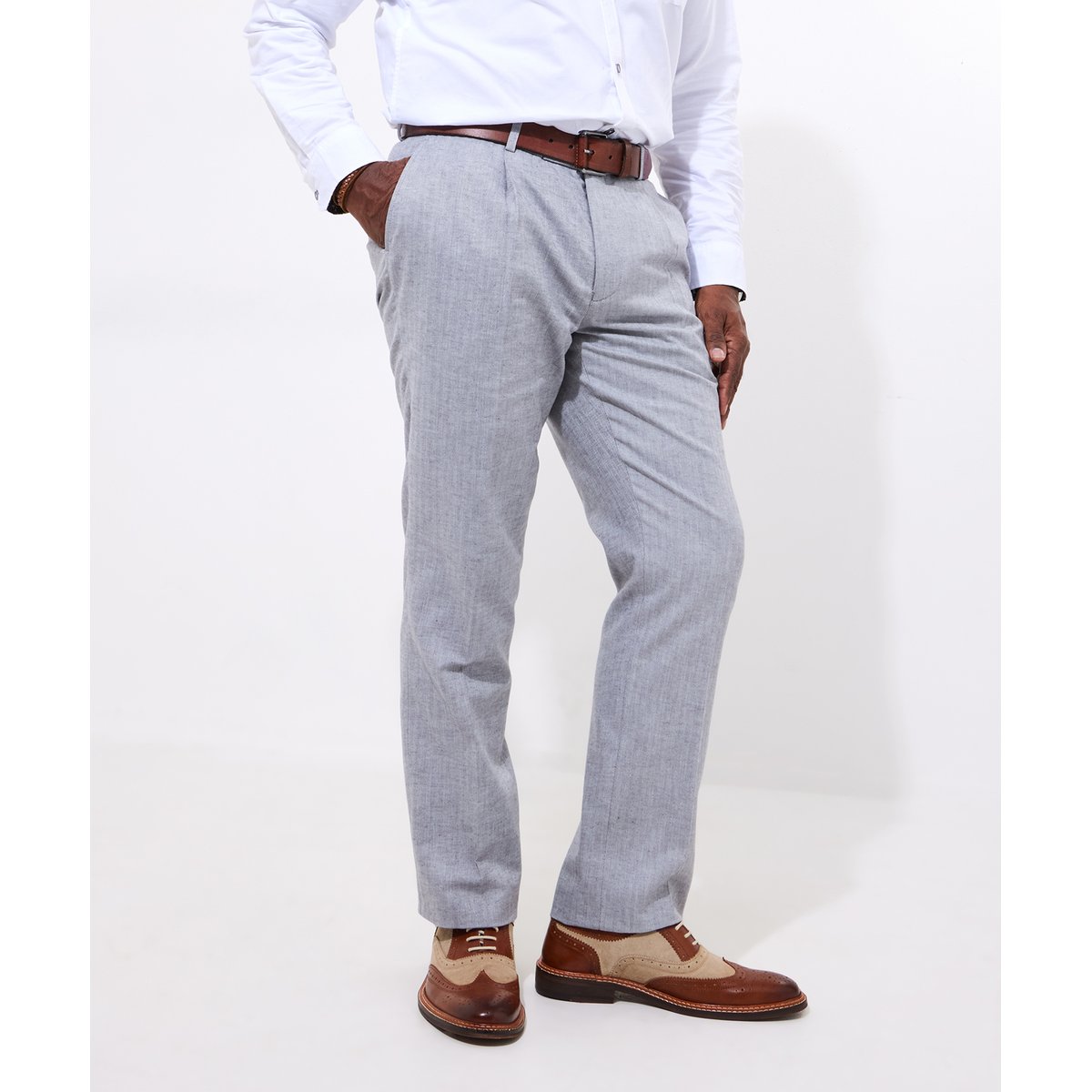 Pantalon Costume Lin Mélangé Chevrons gris, JOE BROWNS