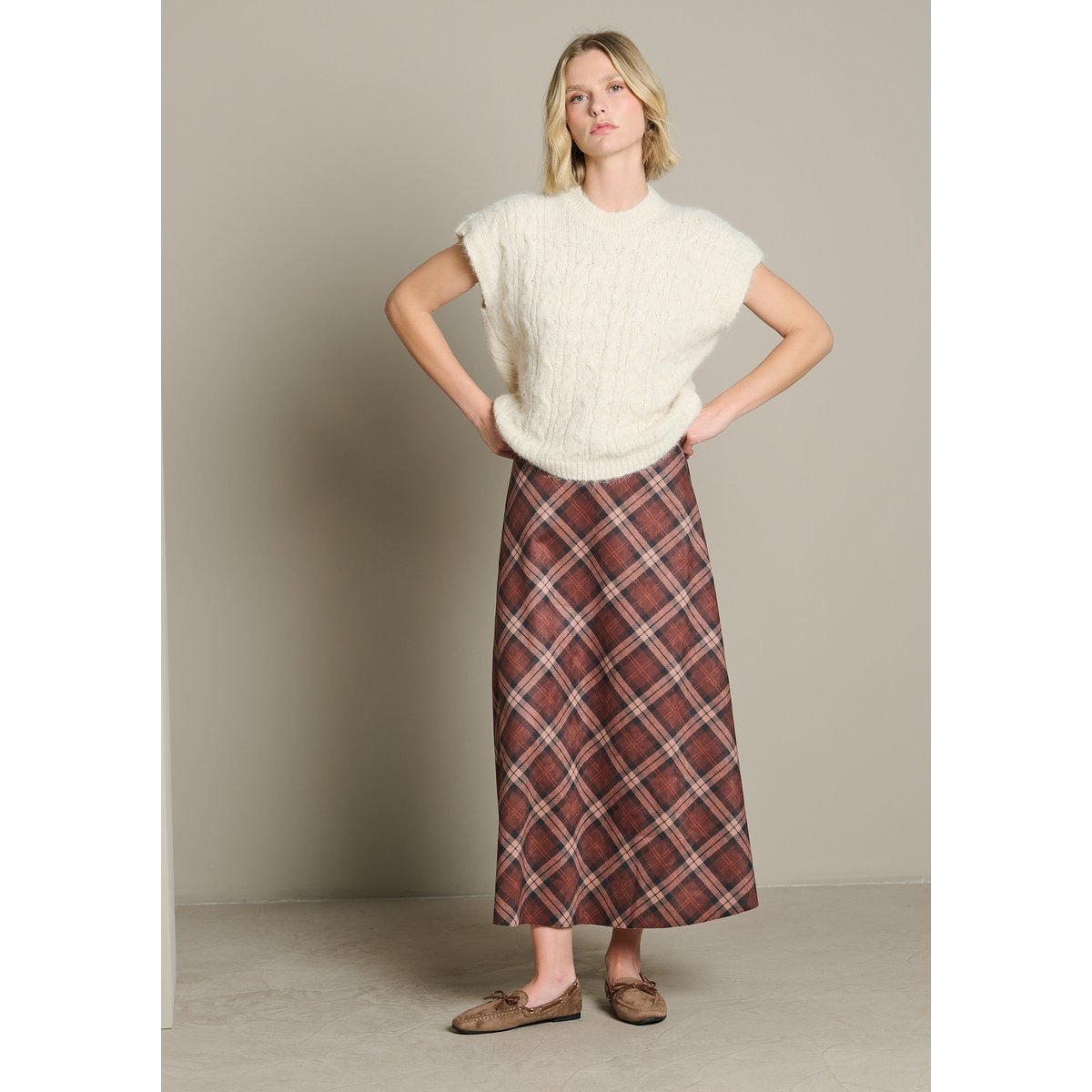 Pull sans manches torsadé blanc vanille, LOLALIZA