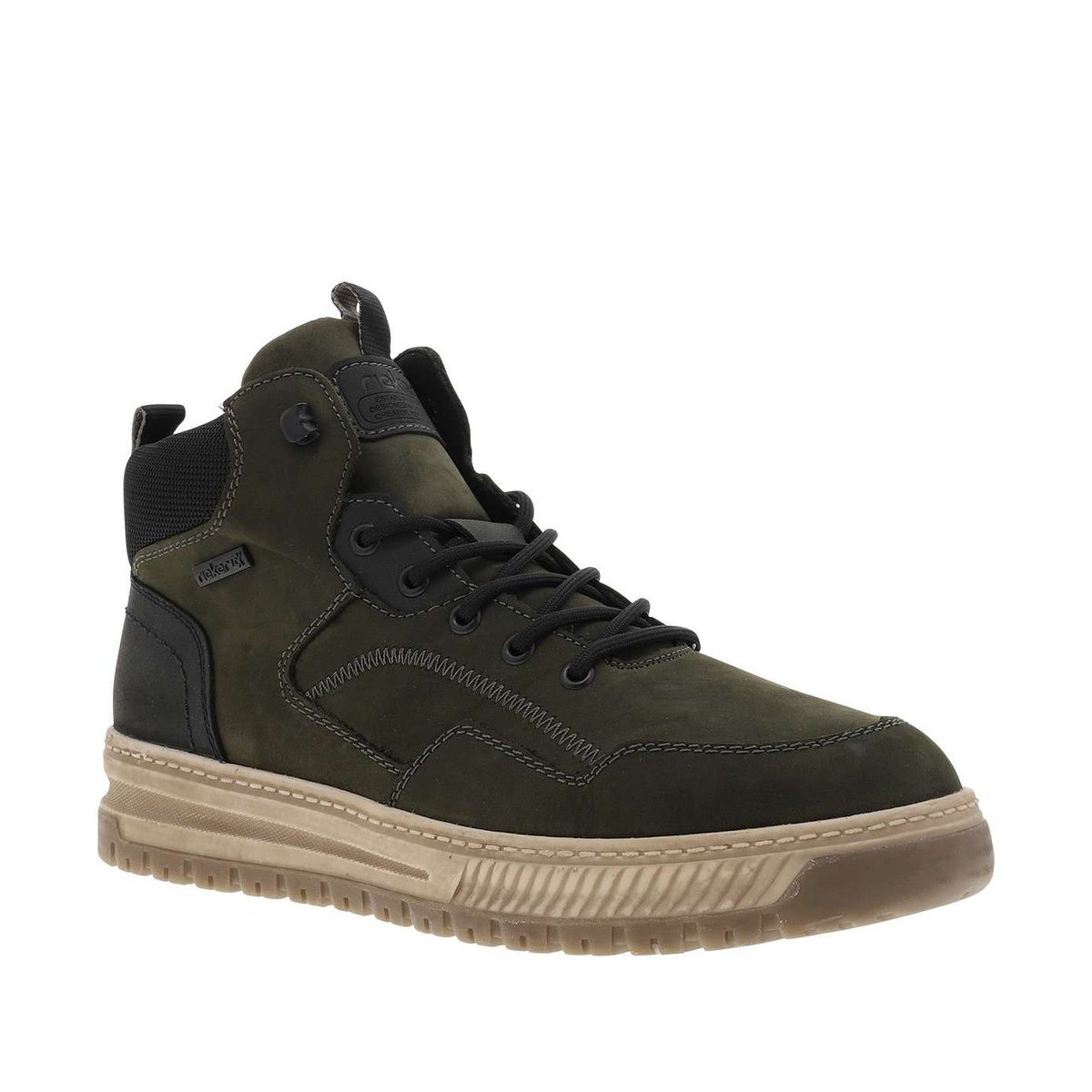 Baskets en cuir kaki à talon plat avec des lacets et un zip latéral kaki, RIEKER