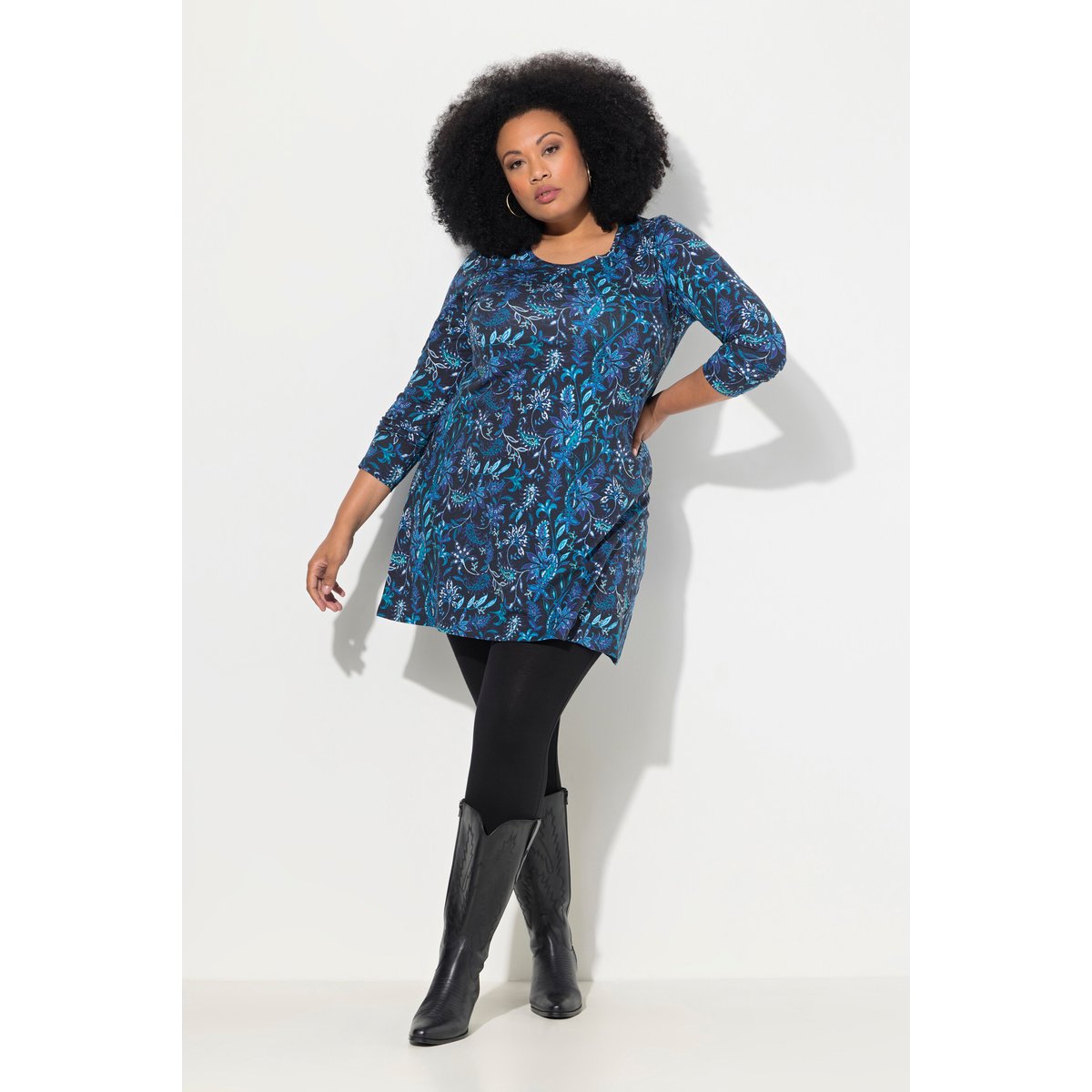 T-shirt long à motif noir, ULLA POPKEN