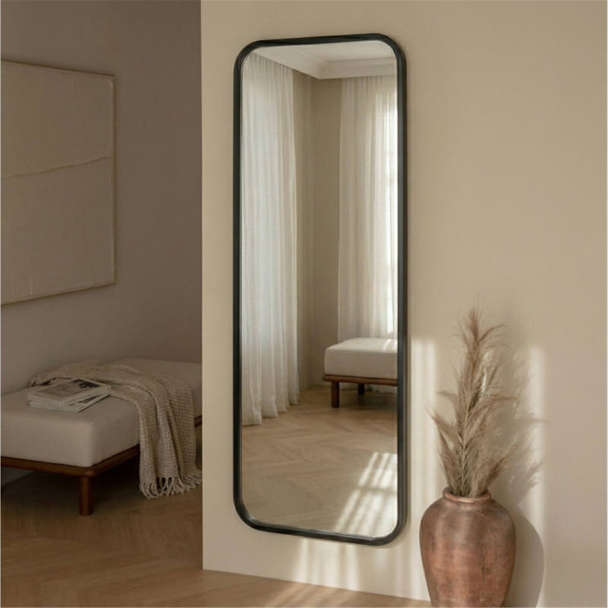 Miroir mural ovale en bois, Fait main noir, RECOLLECTION