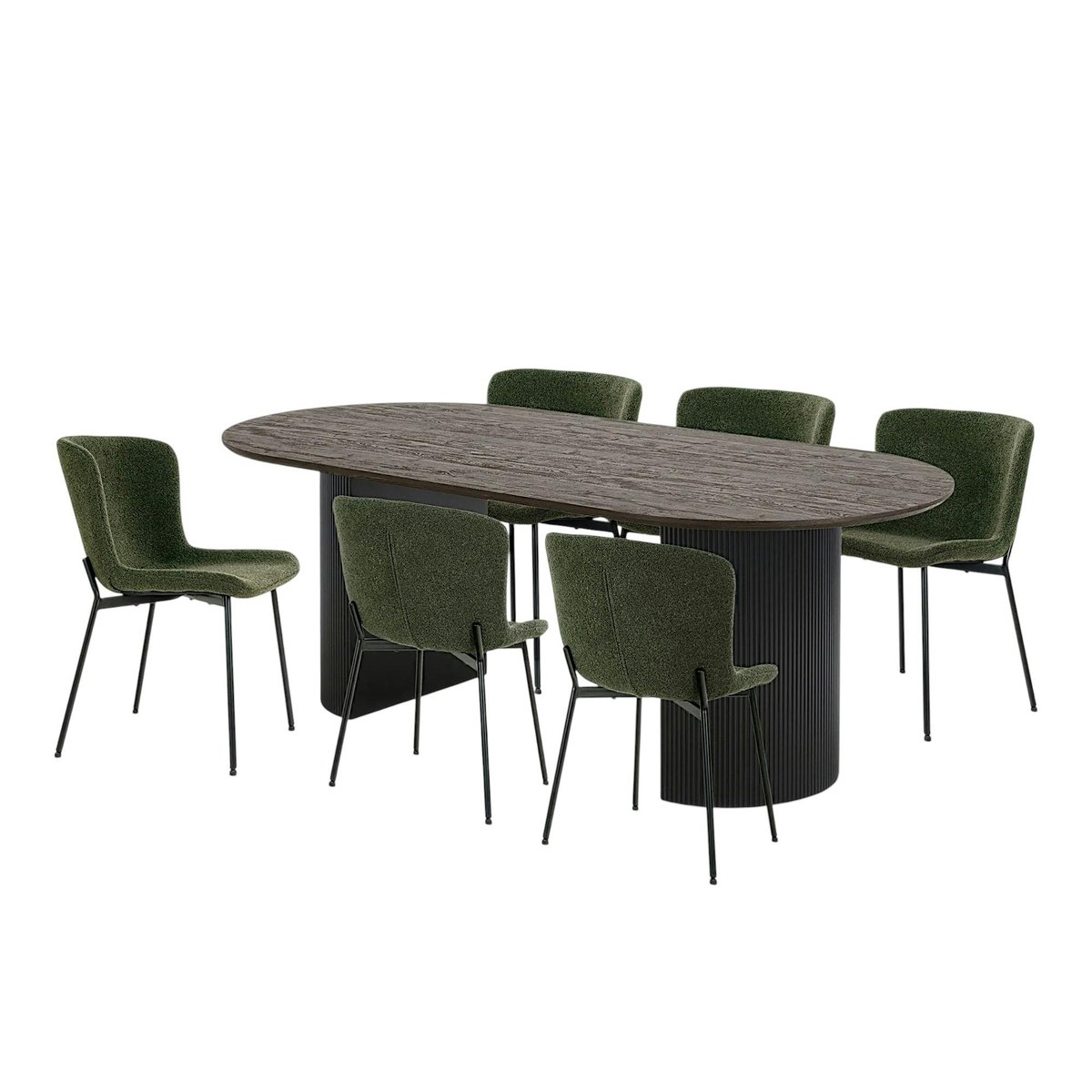 Ens. table ovale décor bois foncé + 6 chaises vertes MATERA marron, PIER IMPORT