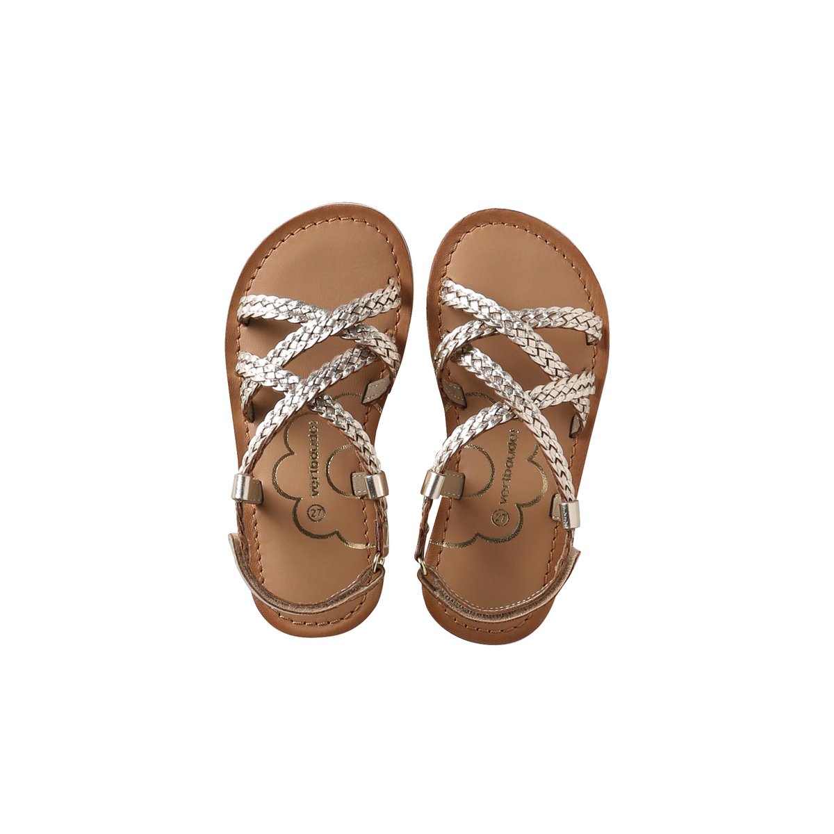 Sandales cuir tresses or, VERTBAUDET