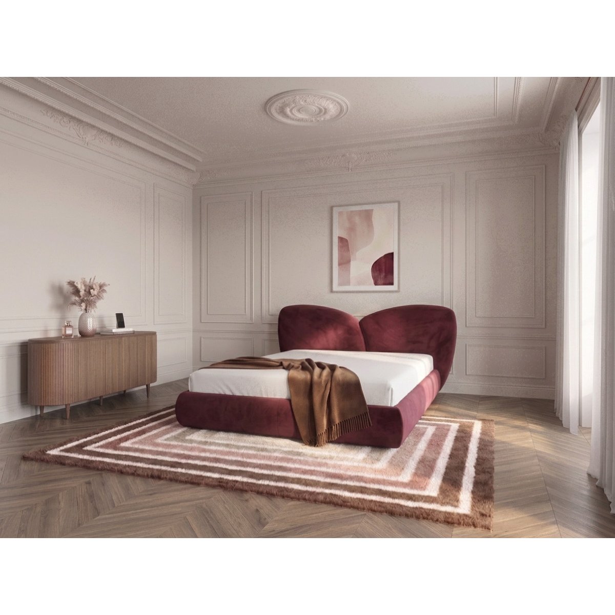 Lit revêtement velours, DANAE rouge, BOBOCHIC