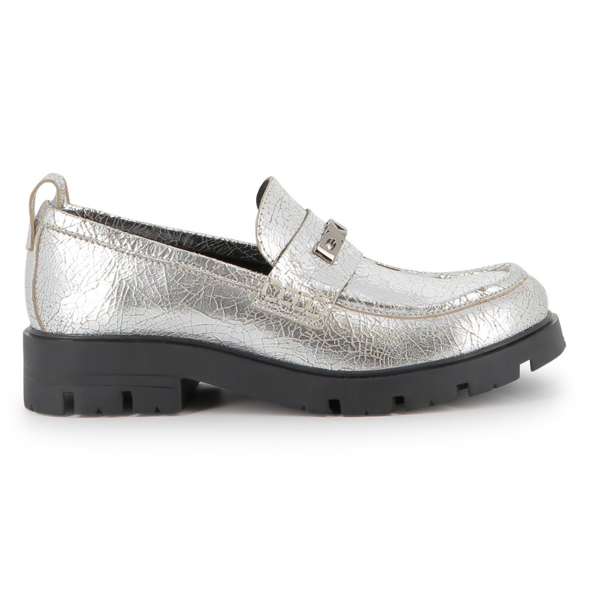 Mocassini in pelle di vacchetta metallizzata silver, DKNY