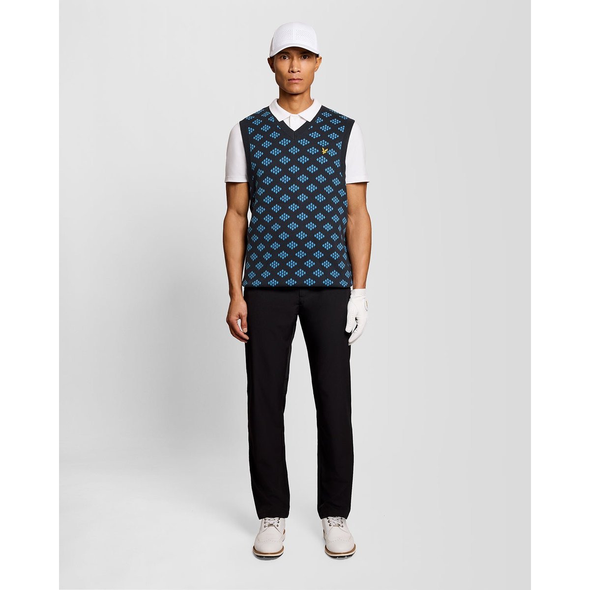 Débardeur en coton col V à losanges bleu foncé marine, LYLE & SCOTT