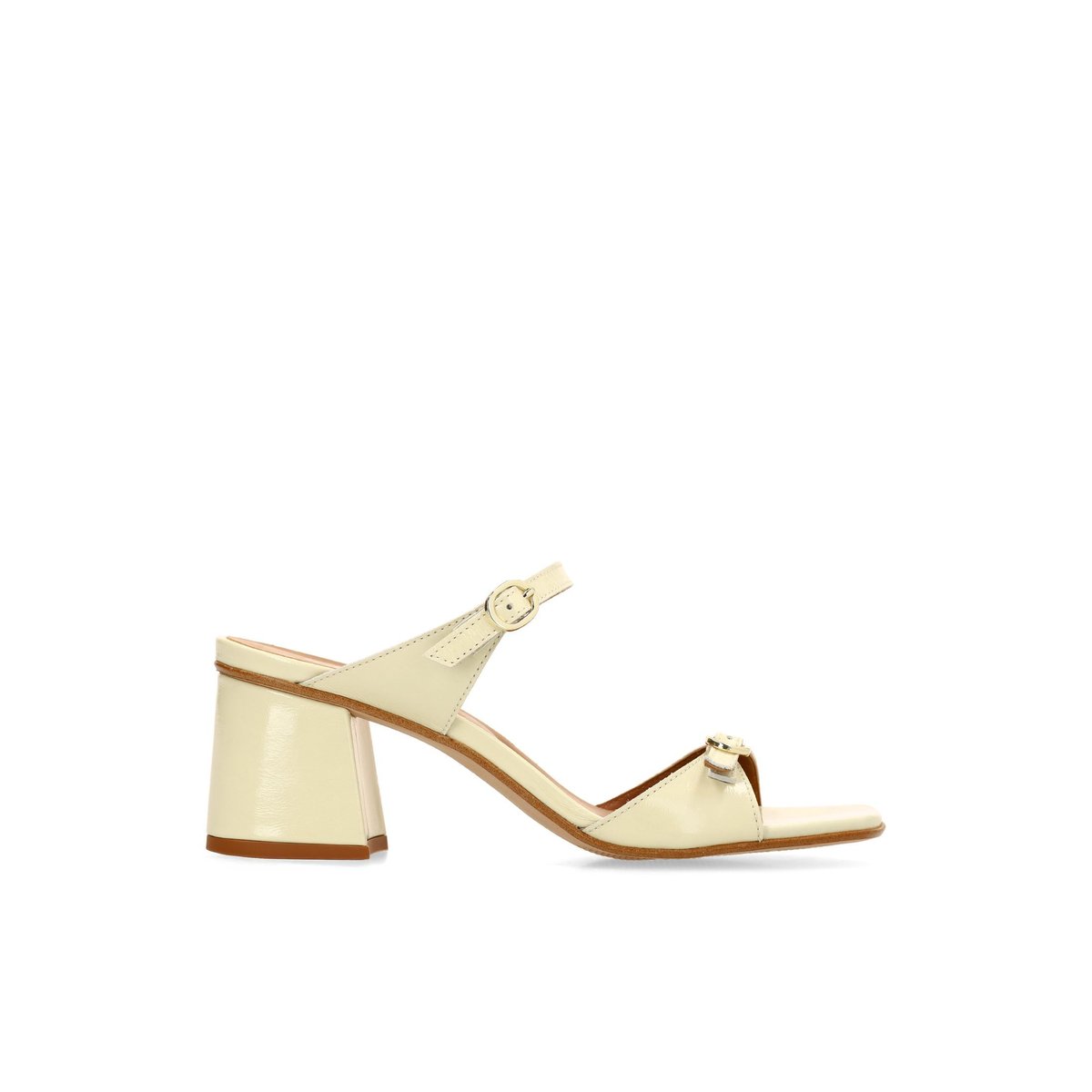 Sandales à talon en cuir verni jaune, SACHA