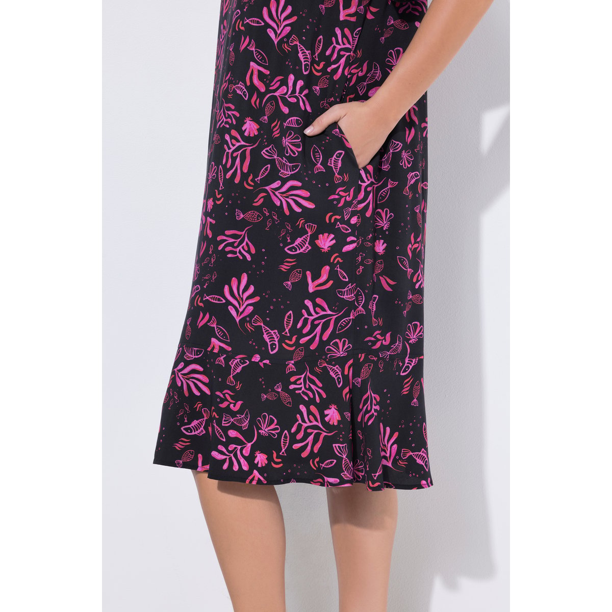 Robe midi motif créatures marines noir, ULLA POPKEN