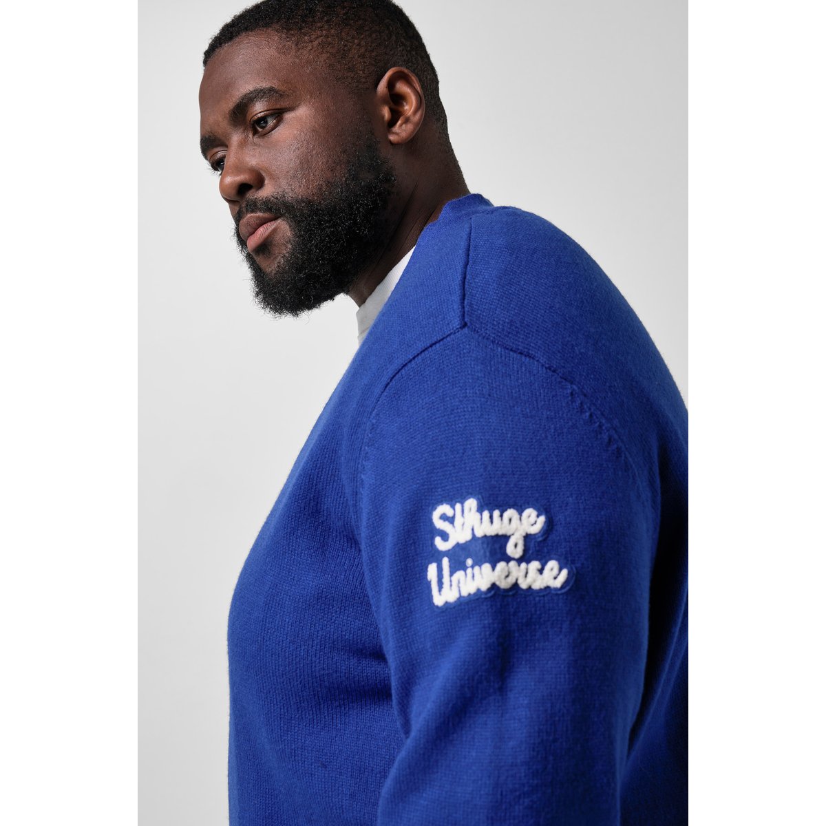 Cardigan en maille aspect laine bleu cobalt, STHUGE