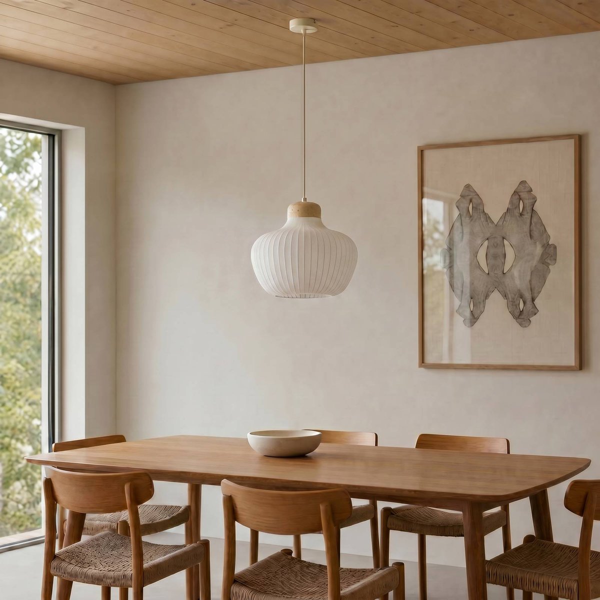 Suspension en textile scandinave, Eloise blanc, beige, LUCANDE