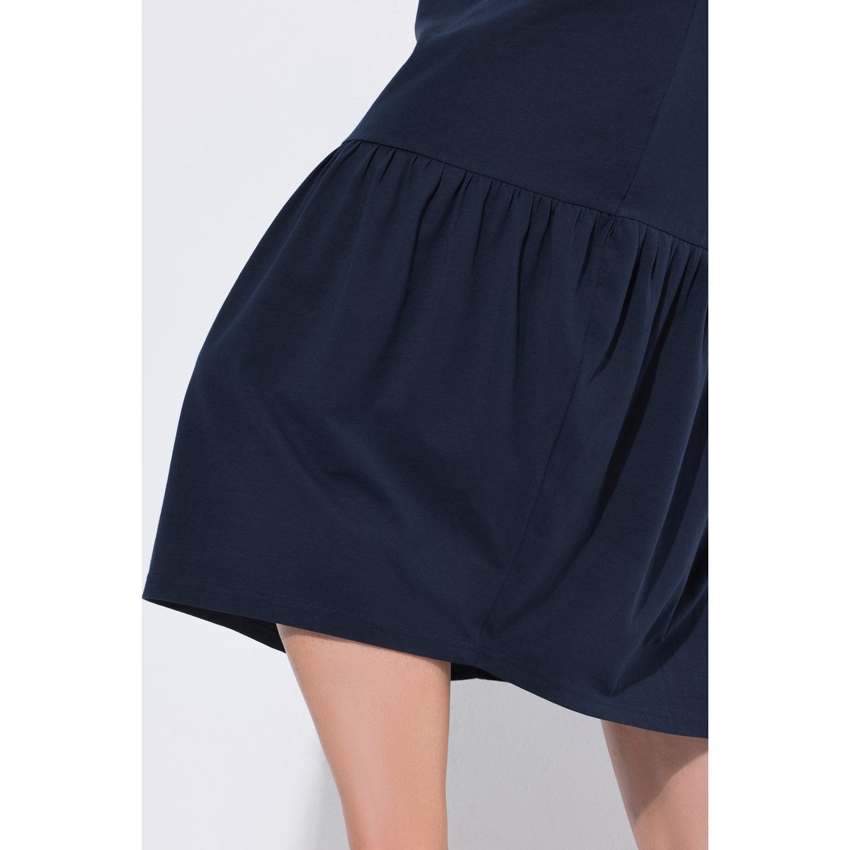 Robe midi en coton bio, décolleté en V marine, ULLA POPKEN