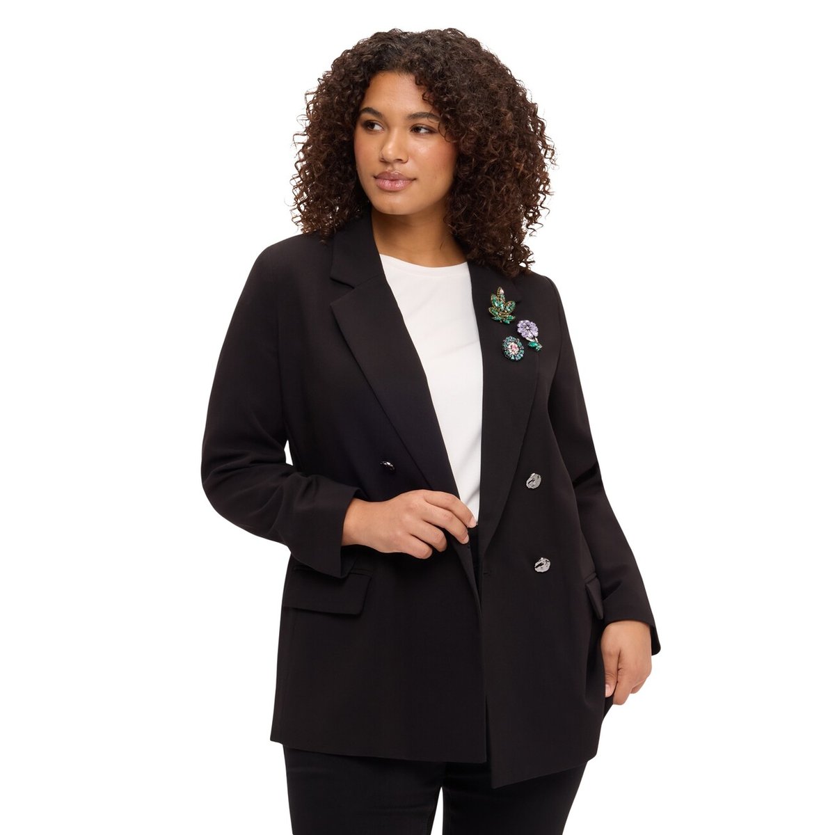 Blazer croisé avec application bijou noir, FIORELLA RUBINO