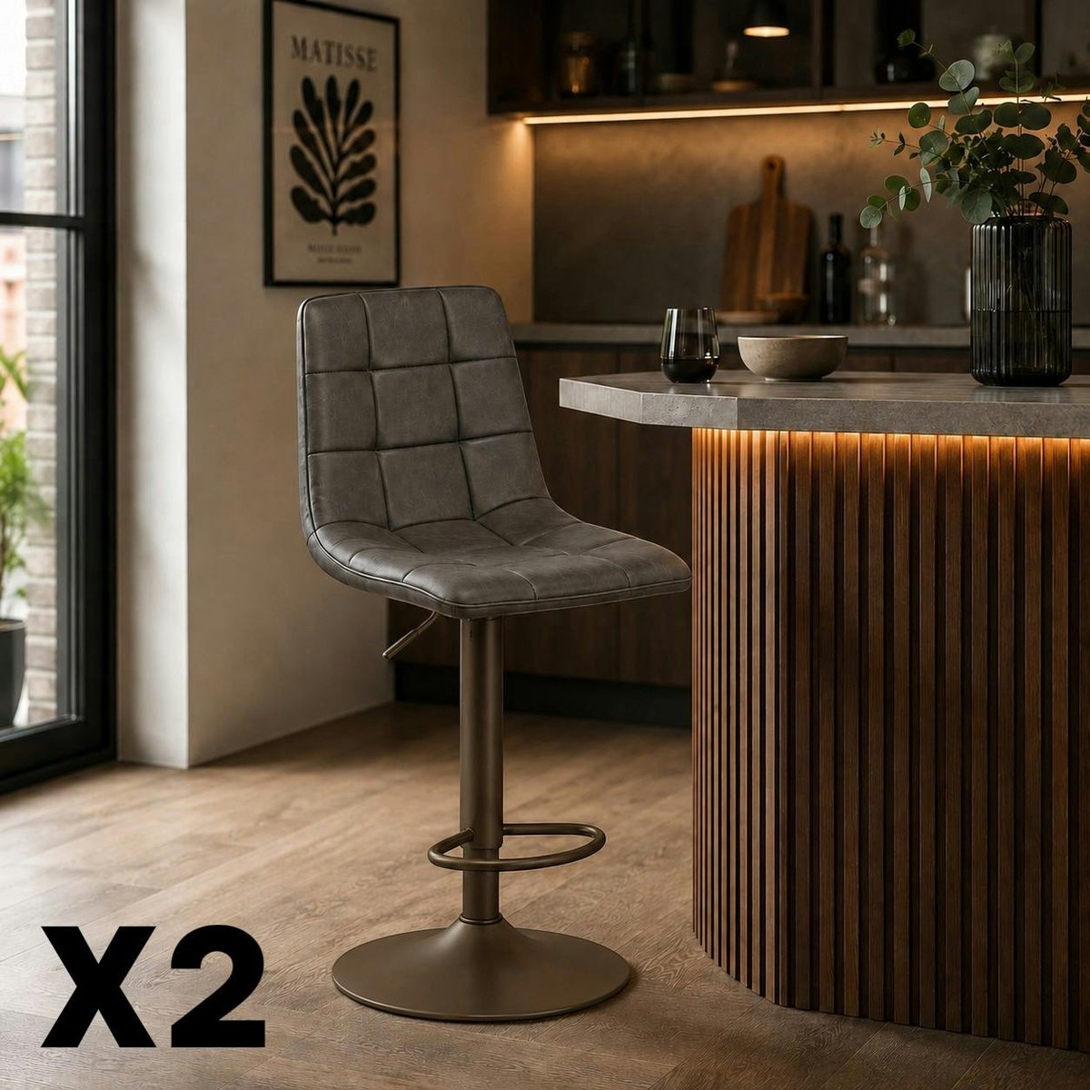 Tabouret de bar touché doux (lot de 2) LORA marron, PIER IMPORT