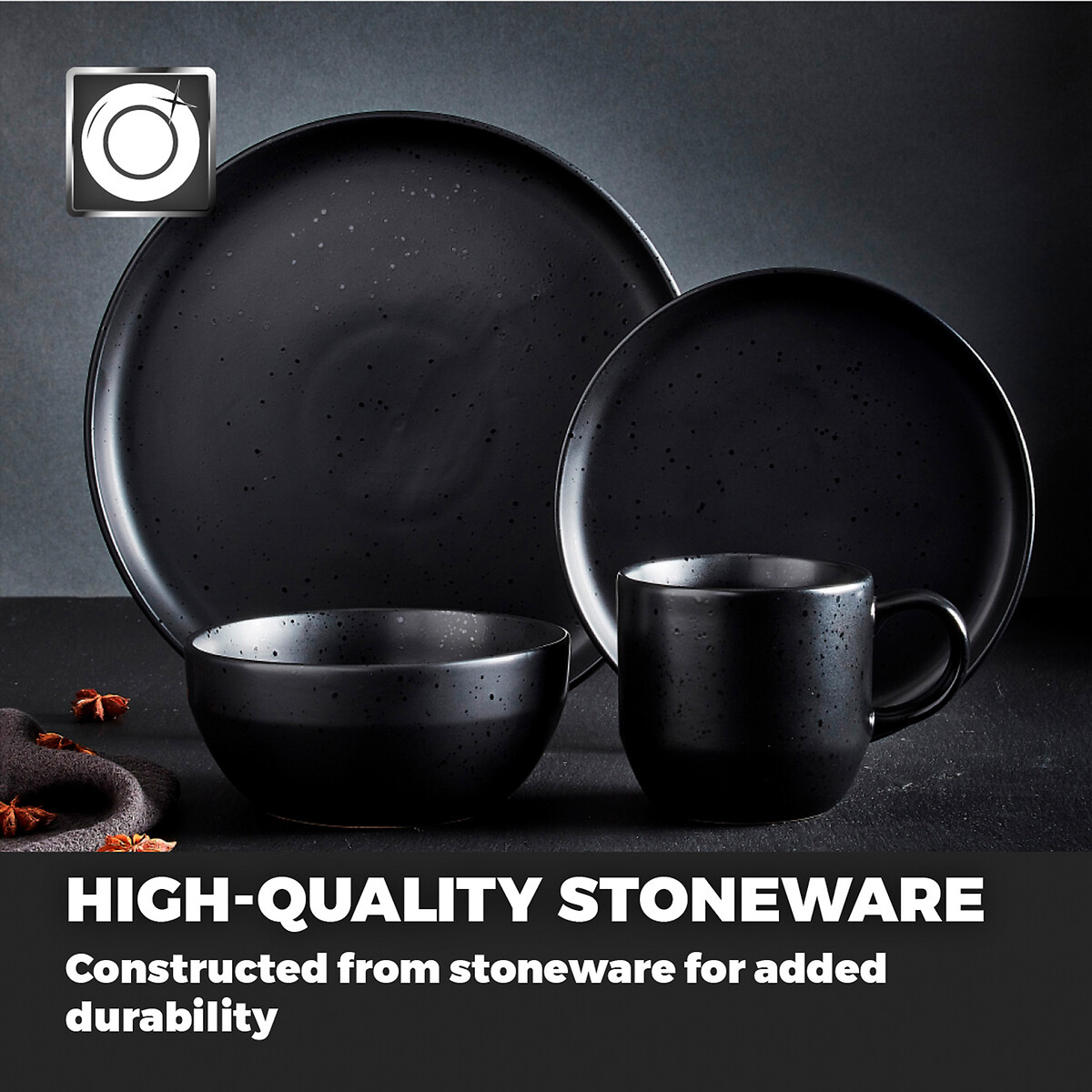 16-Piece Luna Dinner Set black, BARBARY & OAK