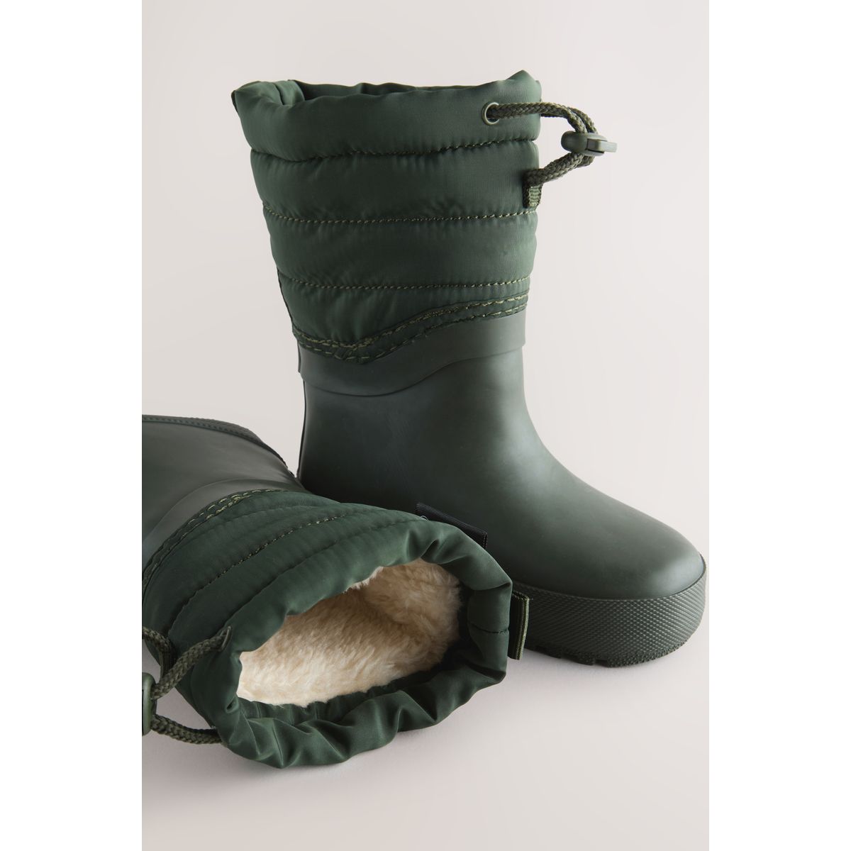 Bottes en caoutchouc à col matelassé vert kaki, NEXT