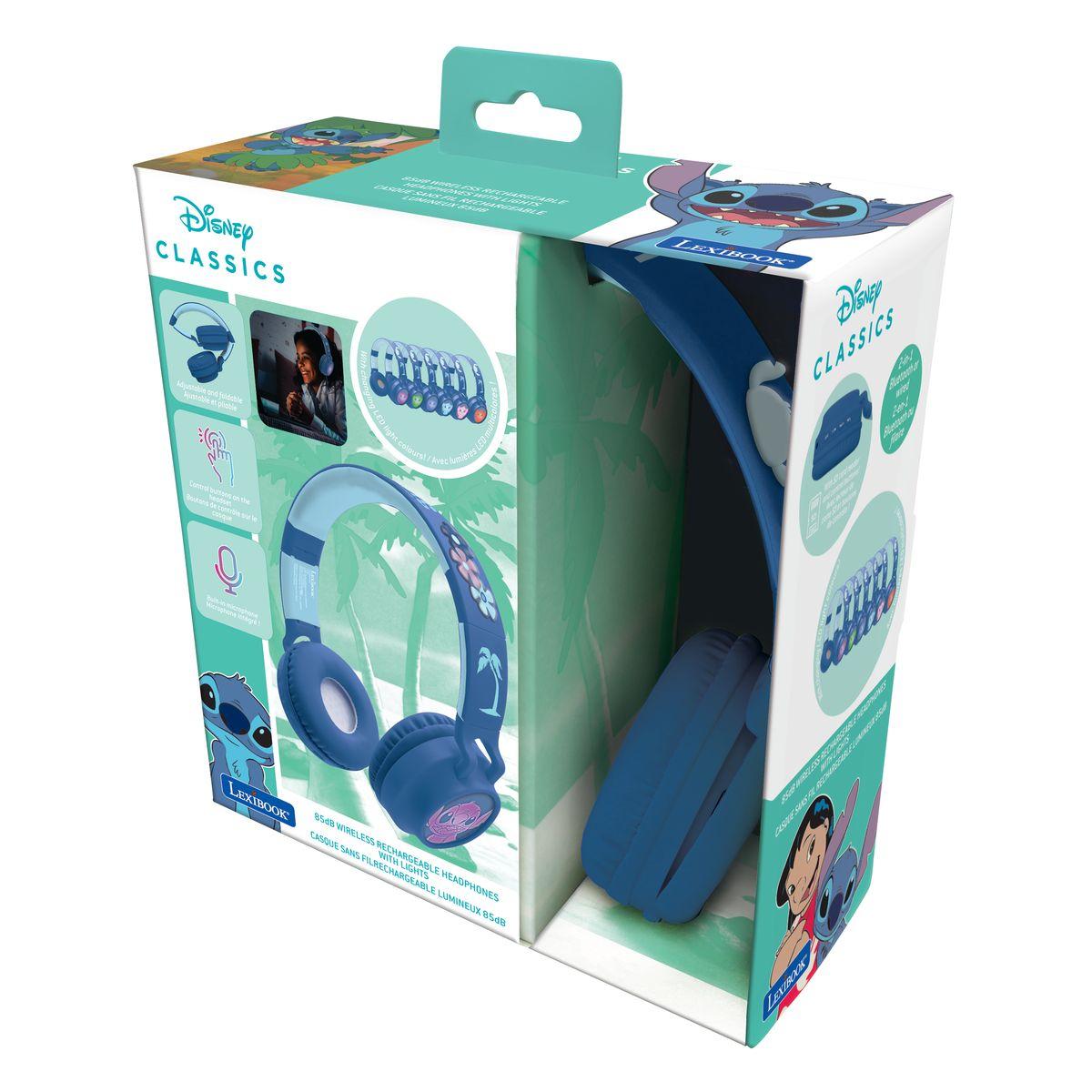 Casque lumineux pliable Bluetooth® et filaire Stitch bleu, LEXIBOOK