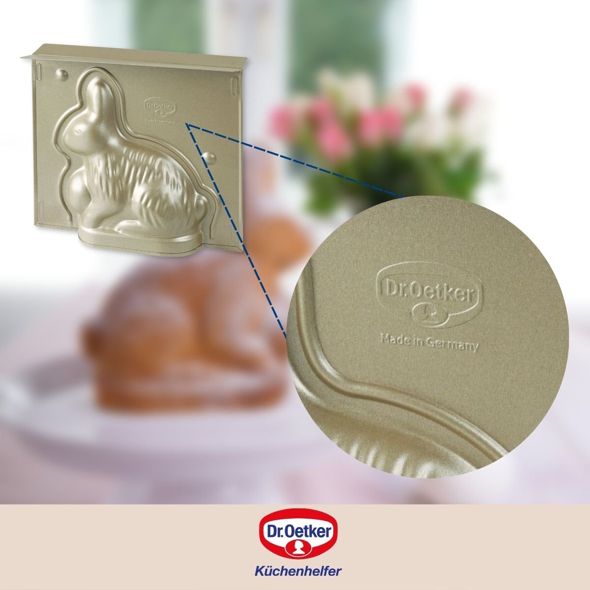 Moule à gâteaux 3D en forme de lapin de Pâques or, DR OETKER