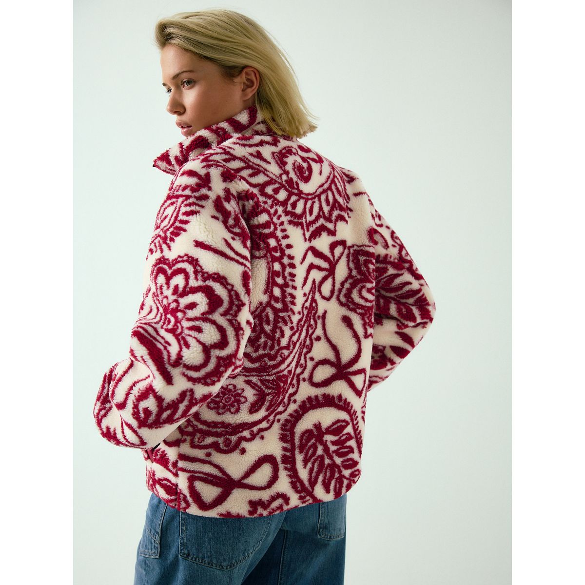 Veste en imitation peau de mouton imprimé cachemire bordeaux, NEXT