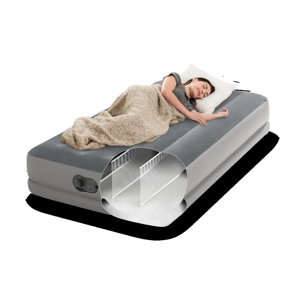 Matelas gonflable Prestige Mid Rise Flex pump 1 personne gris, INTEX