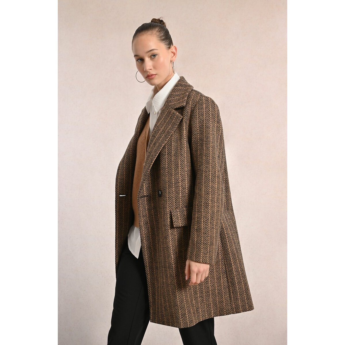 Striped Overcoat brown, MOLLY BRACKEN