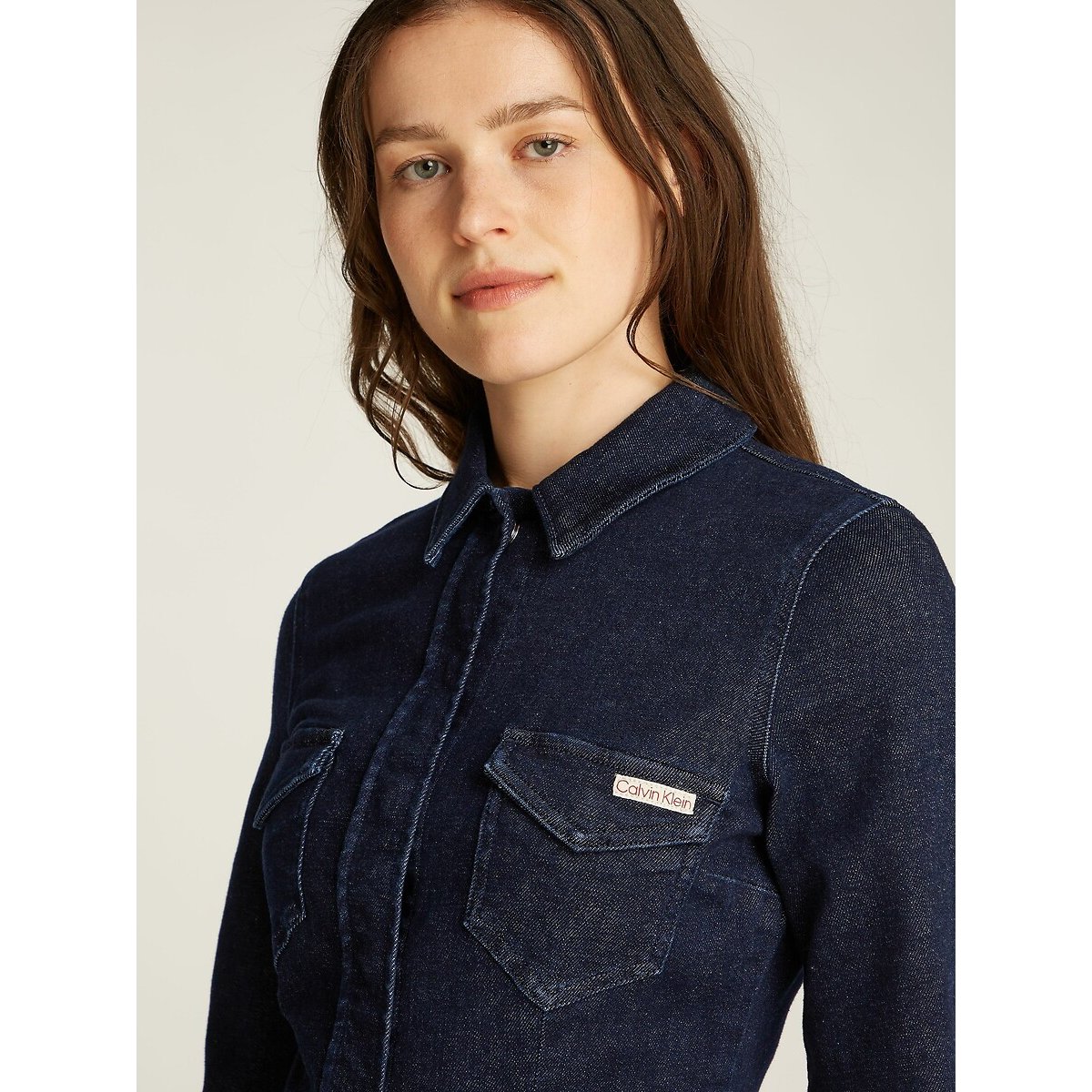 Robe chemise courte en denim manches longues brut, CALVIN KLEIN JEANS