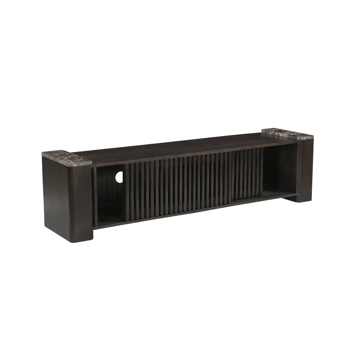 Meuble TV manguier et marbre TOBIAS bois foncé, MADE IN MEUBLES