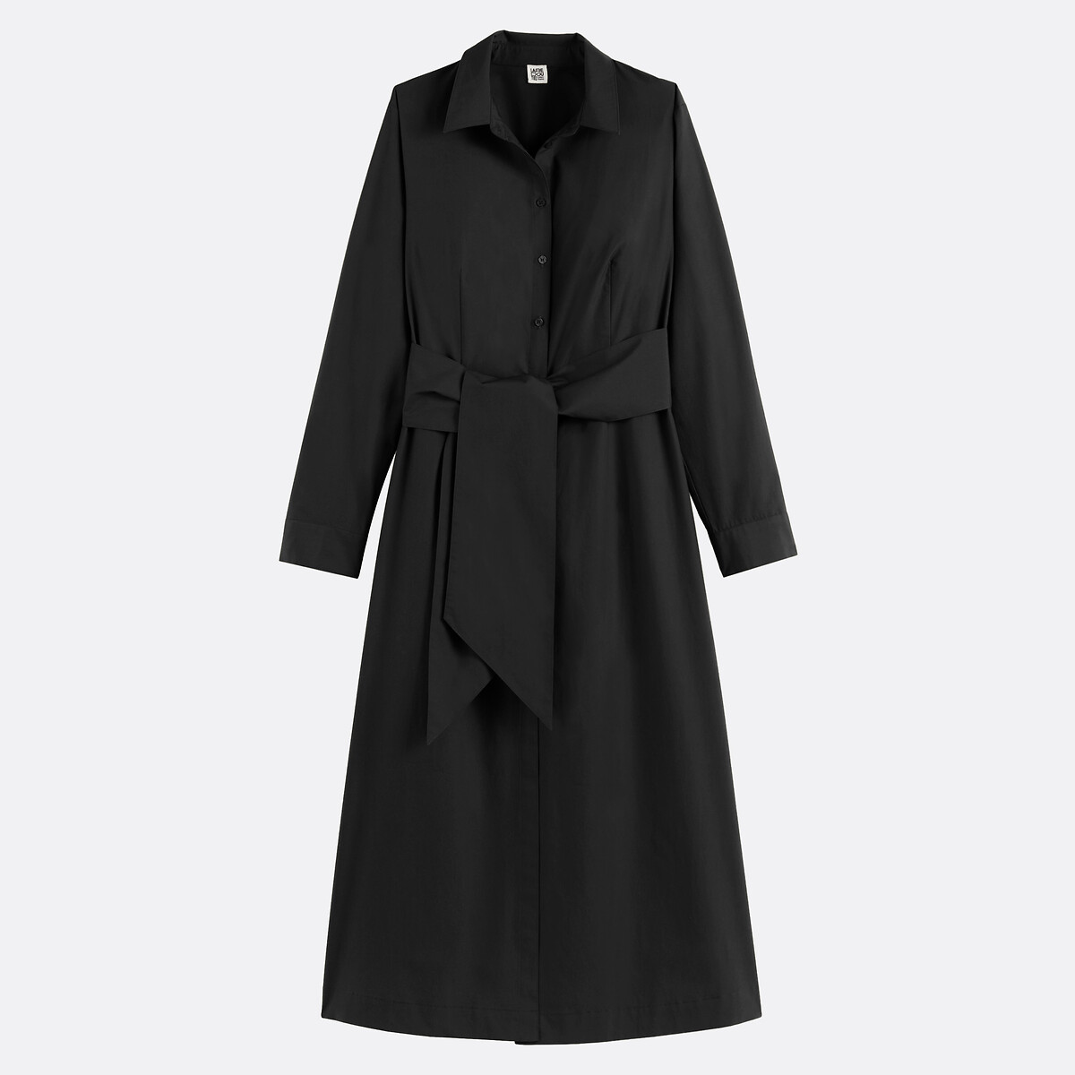 Robe chemise midi à manches longues et ceinture à nouer noir, LA REDOUTE COLLECTIONS
