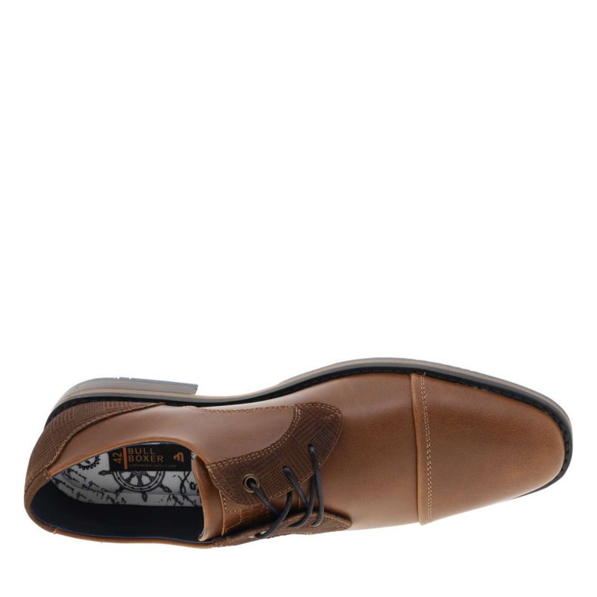 Derbies cognac à talon plat avec un logo embossé sur la languette brun, BULLBOXER