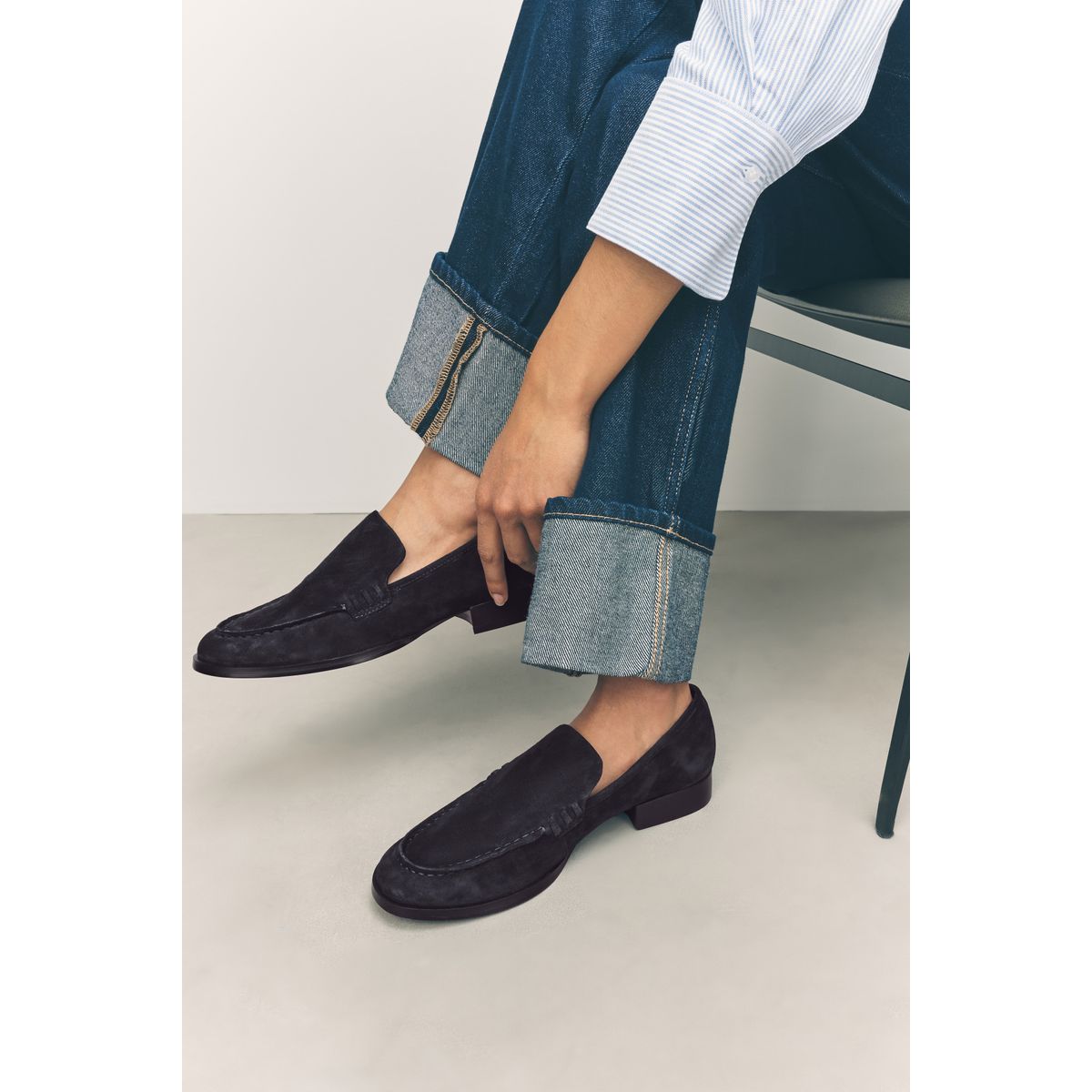 Mocassins bout rond en cuir bleu marine, NEXT