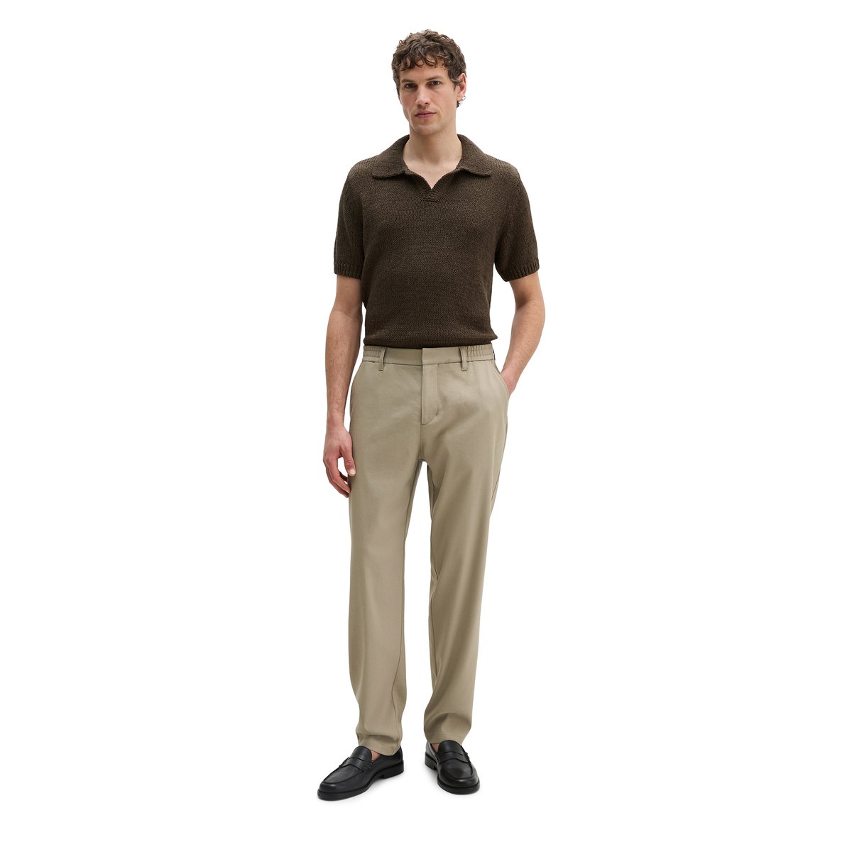 Chino modèle Belsbo Jogger relaxed en lin fonctionnel doux beige, MARC O'POLO