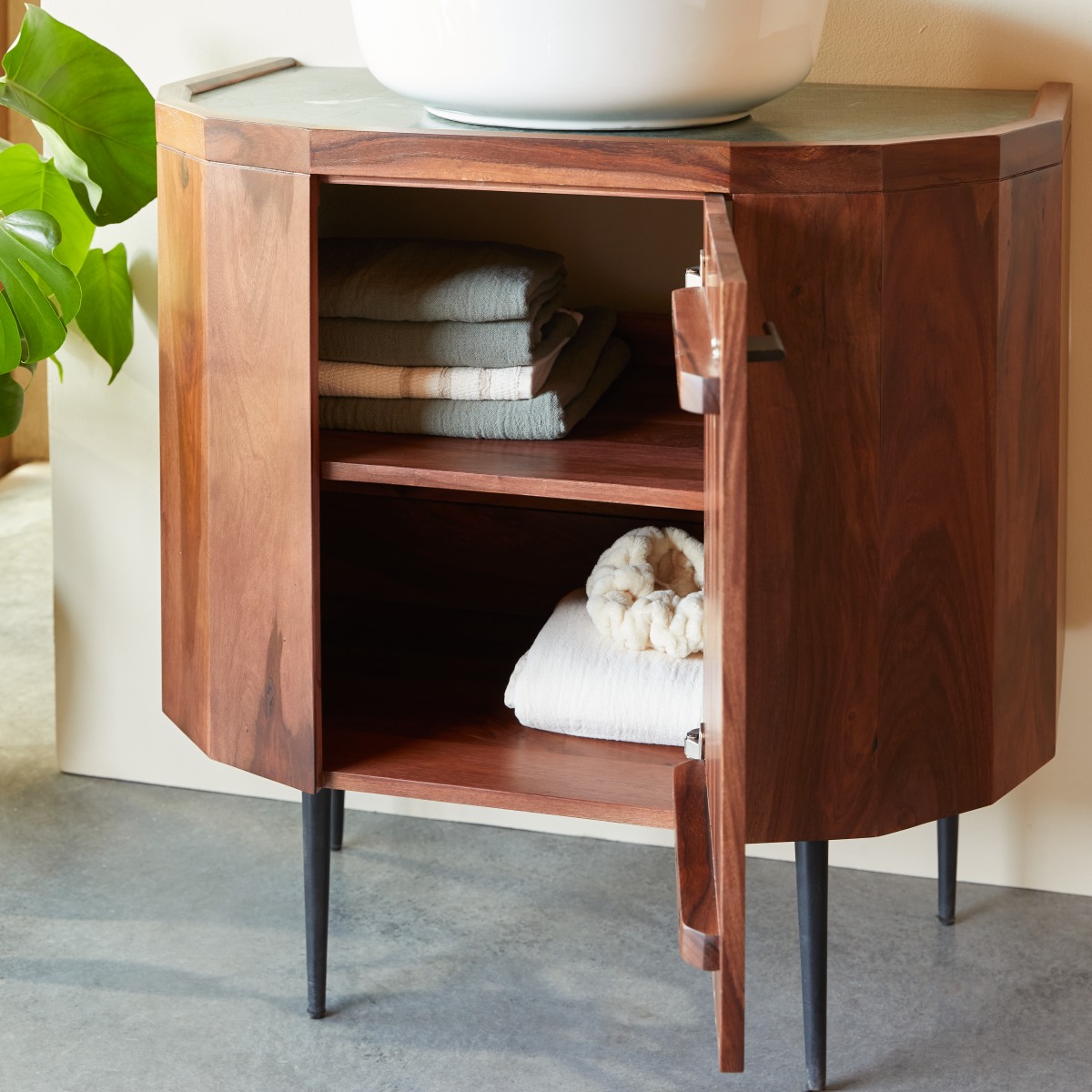 Meuble de rangement salle de bain en Palissandre massif, JADE marron, TIKAMOON