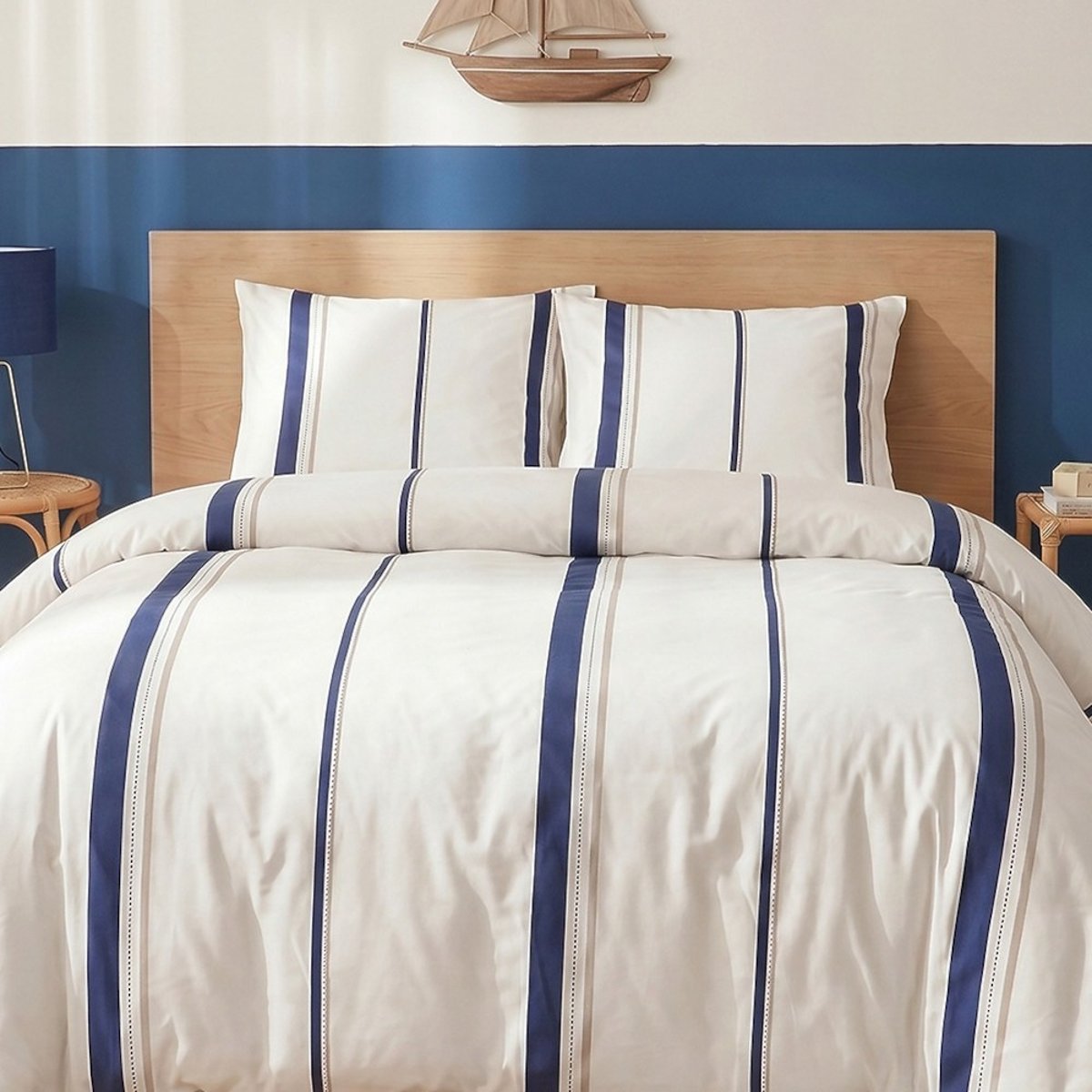 Housse de couette 100% coton 57 fils + 2 taies d’oreiller beige, DECORATIE
