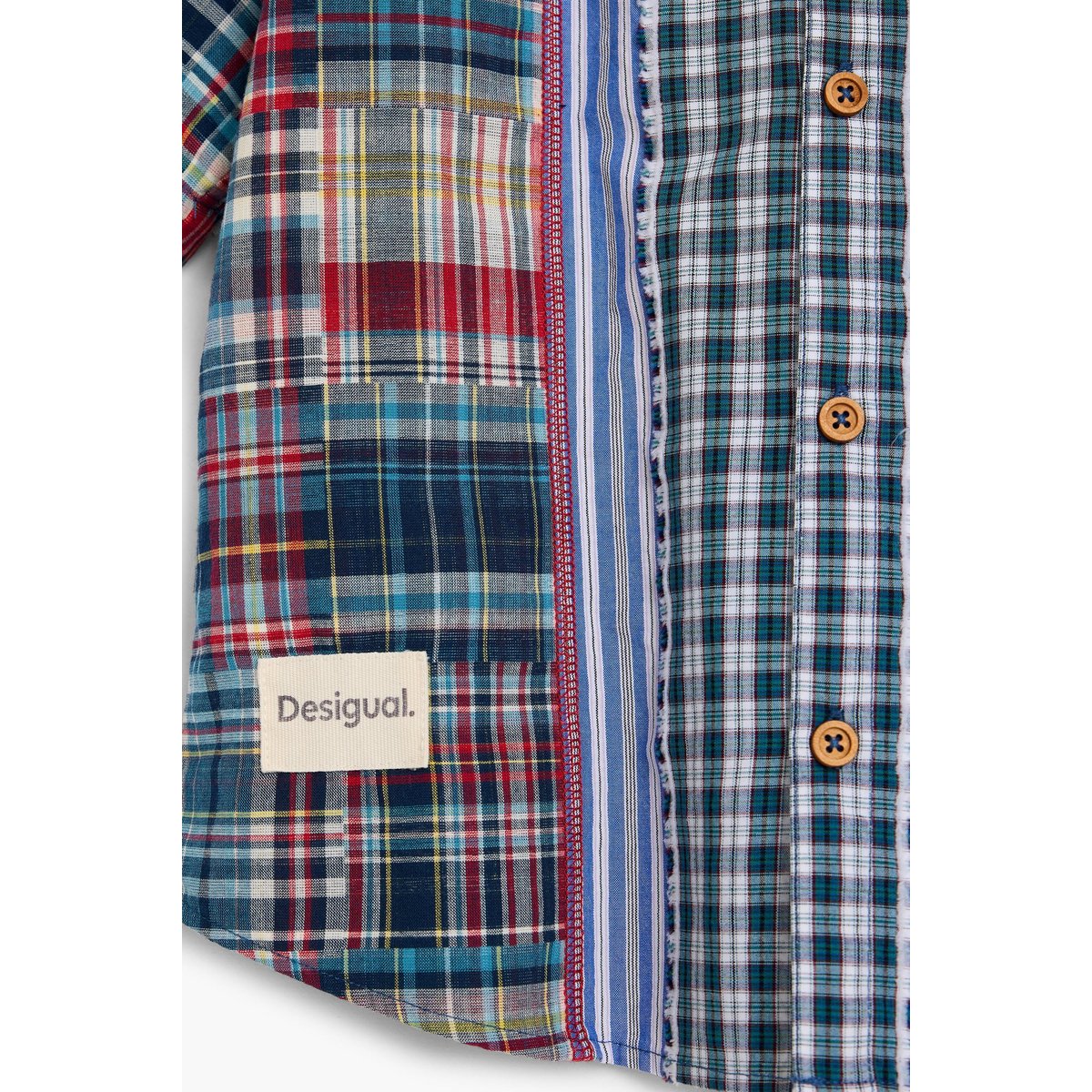 Chemise à carreaux patchwork bleu, DESIGUAL
