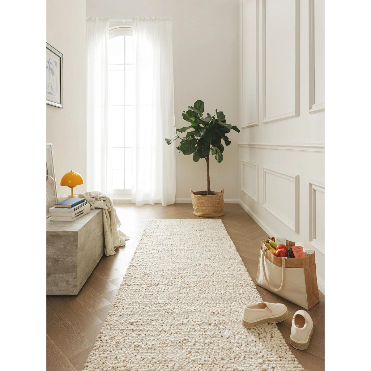 Tapis de couloir en laine tissé main PATCH marron, BENUTA