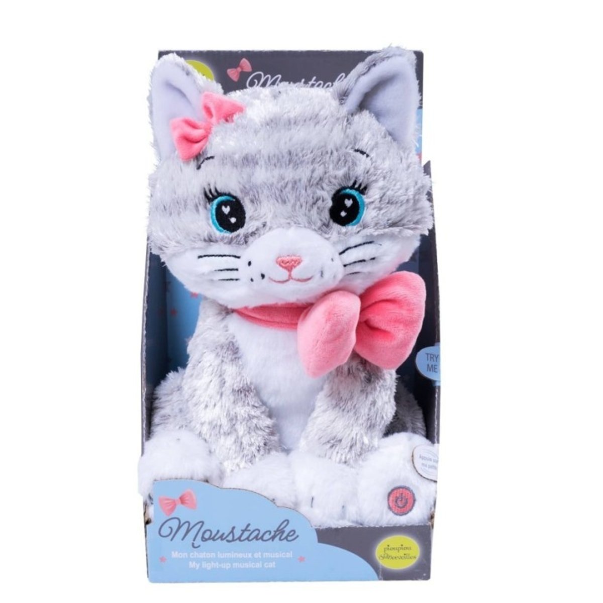 Veilleuse Moustache - Mon chaton lumineux et musical - 28cm gris et blanc, PIOUPIOU ET MERVEILLES