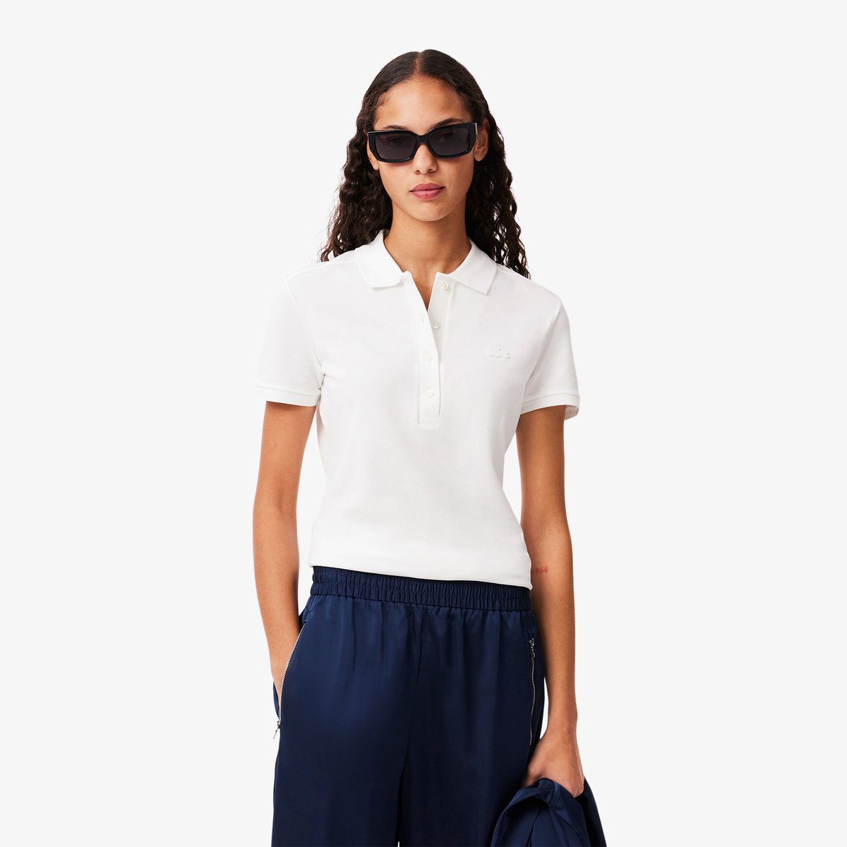 Polo L.12.D slim fit en mini piqué stretch blanc-001, LACOSTE