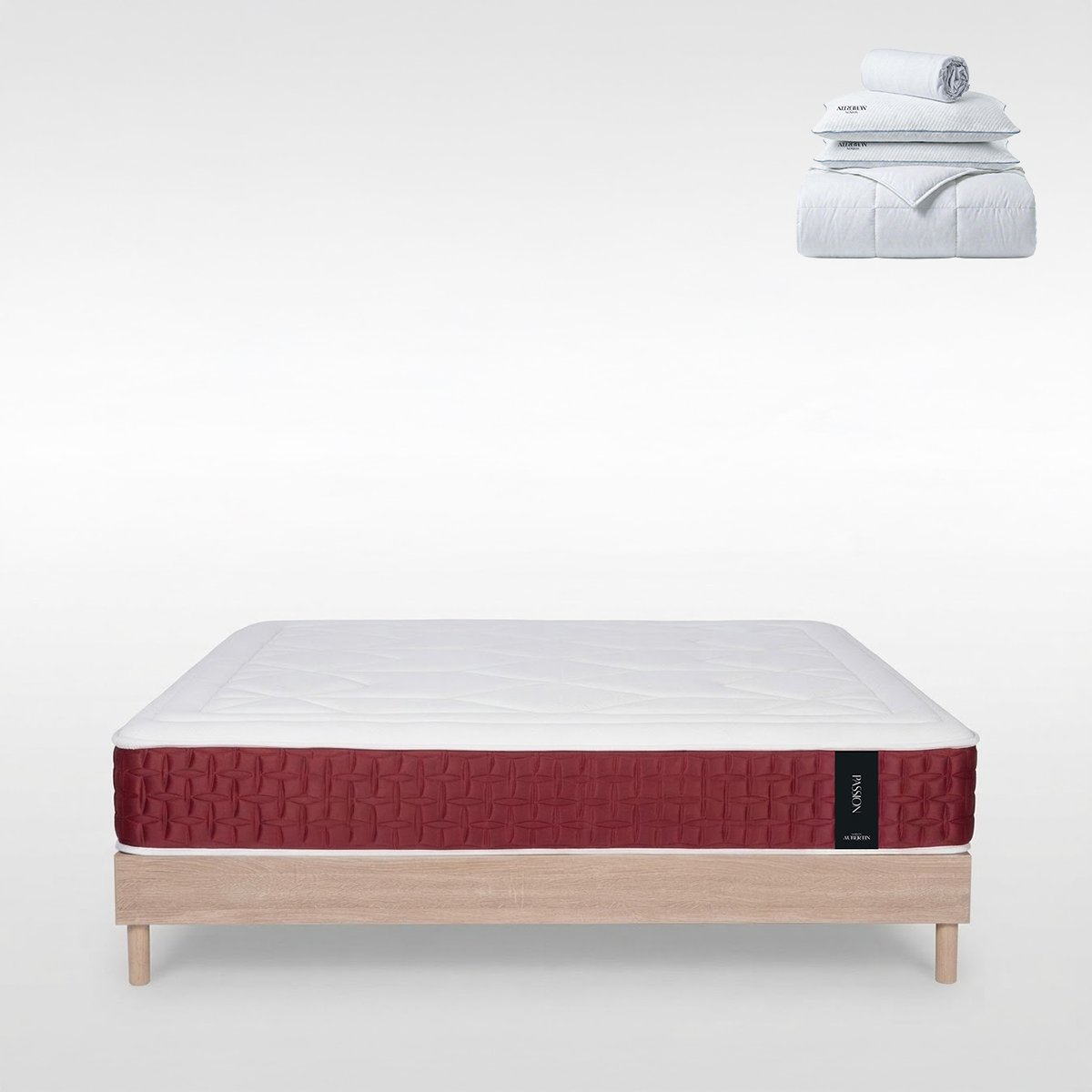 Ensemble Matelas+sommier Ressorts PASSION + accessoires - 32 cm d'épaisseur - Accueil moelleux, soutien ferme blanc, MAISON AUBERTIN