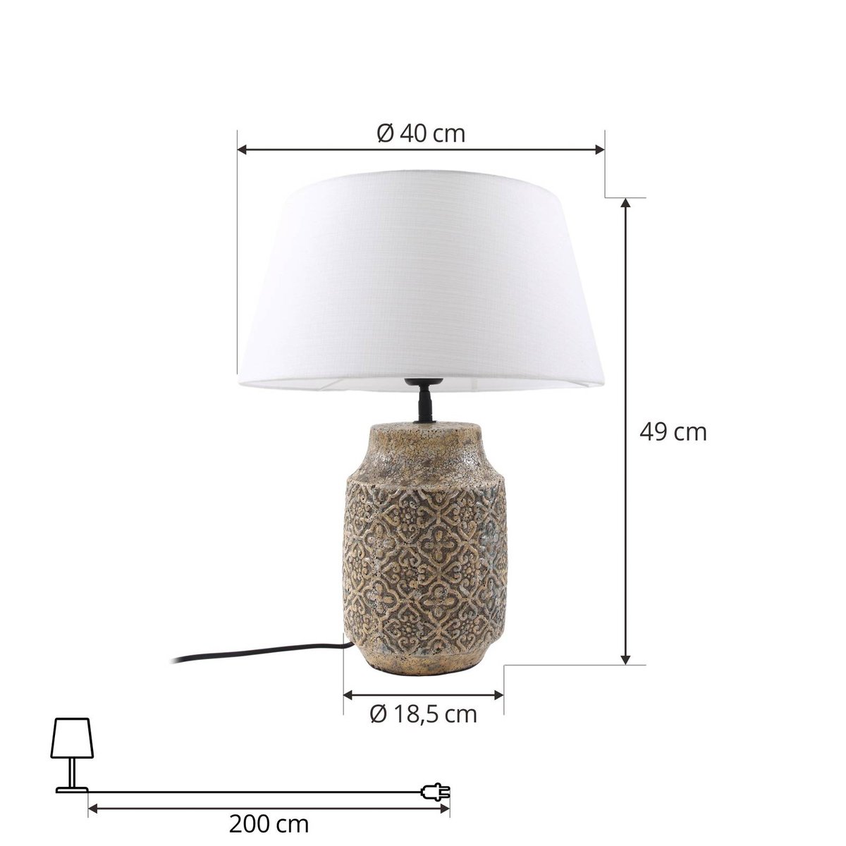 Lampe à poser en textile traditionnelle blanc, beige, LINDBY