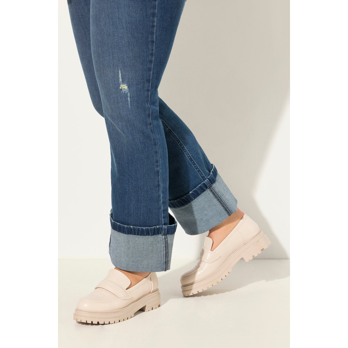 Jean 7/8 Mary, jambe large, détails destroy bleu jean, ULLA POPKEN