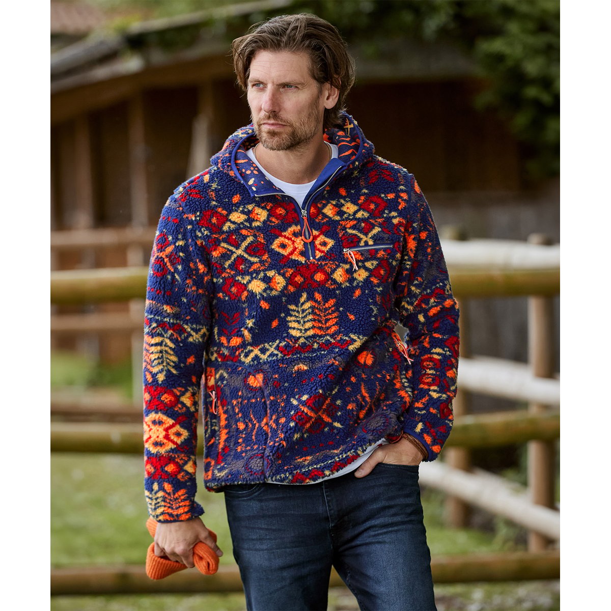 Sweat à Capuche en Sherpa Parfaitement Imprimé bleu, JOE BROWNS