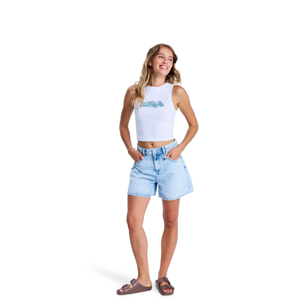 Débardeur, col rond, . blanc bright white hibicus, ROXY