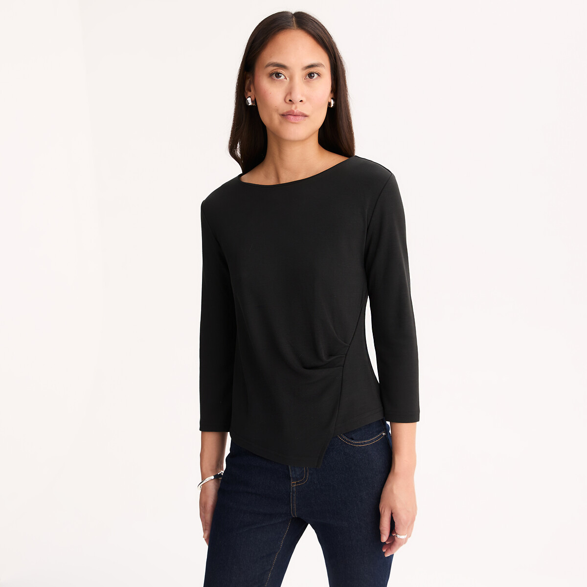 T-shirt col bateau manches 3/4 noir, ANNE WEYBURN